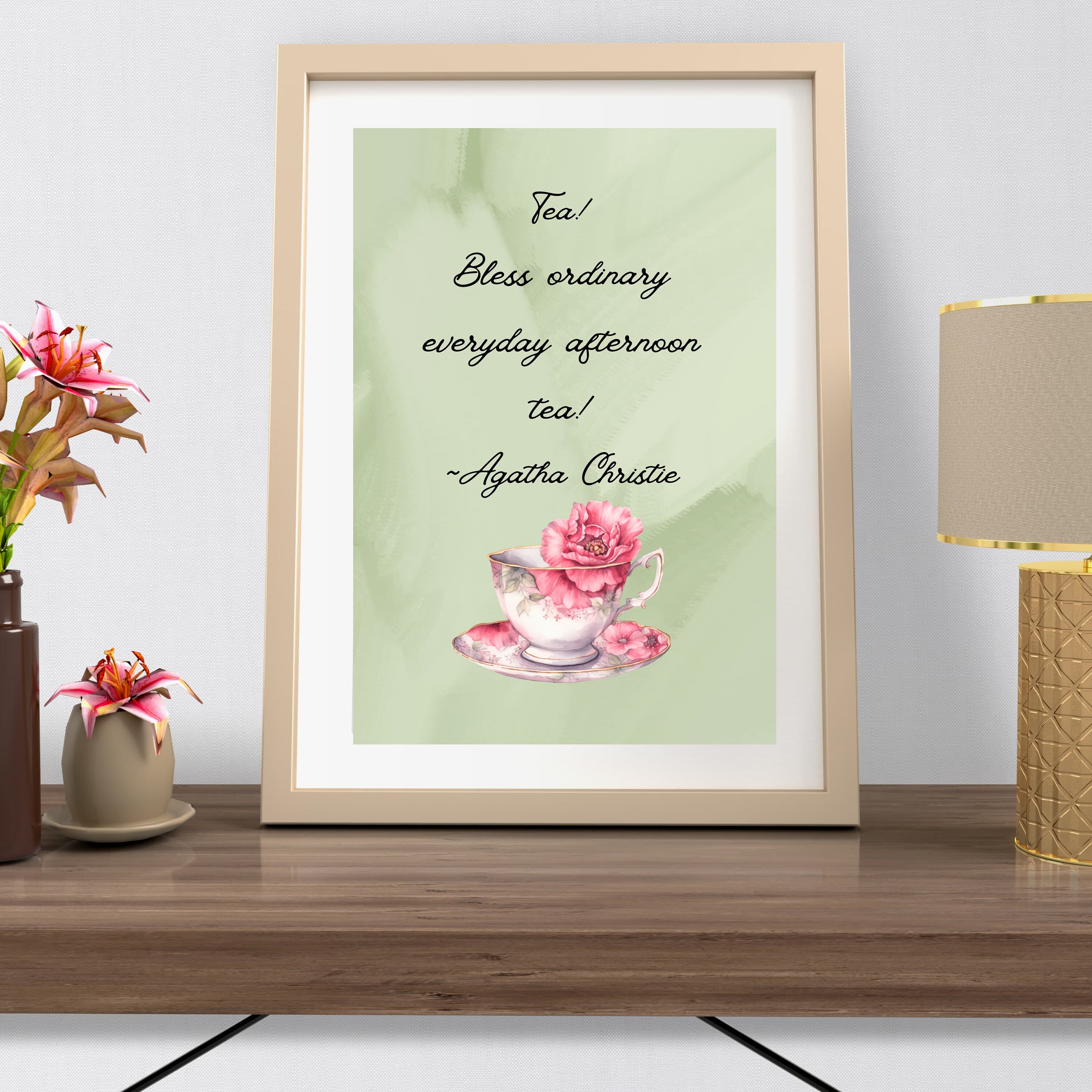 Agatha Christie Tea Quote Print: Whimsical Teacup Kitchen Art (Digital Download) - image 3