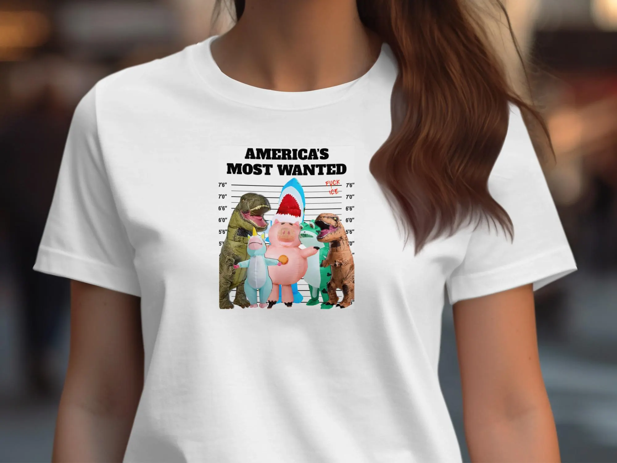 Political Protest Tee America's Most Wanted Inflatable Costumed Protestors Froggie Dinosaur Unicorn Shark Piggy Abolish ICE No Kings Gift