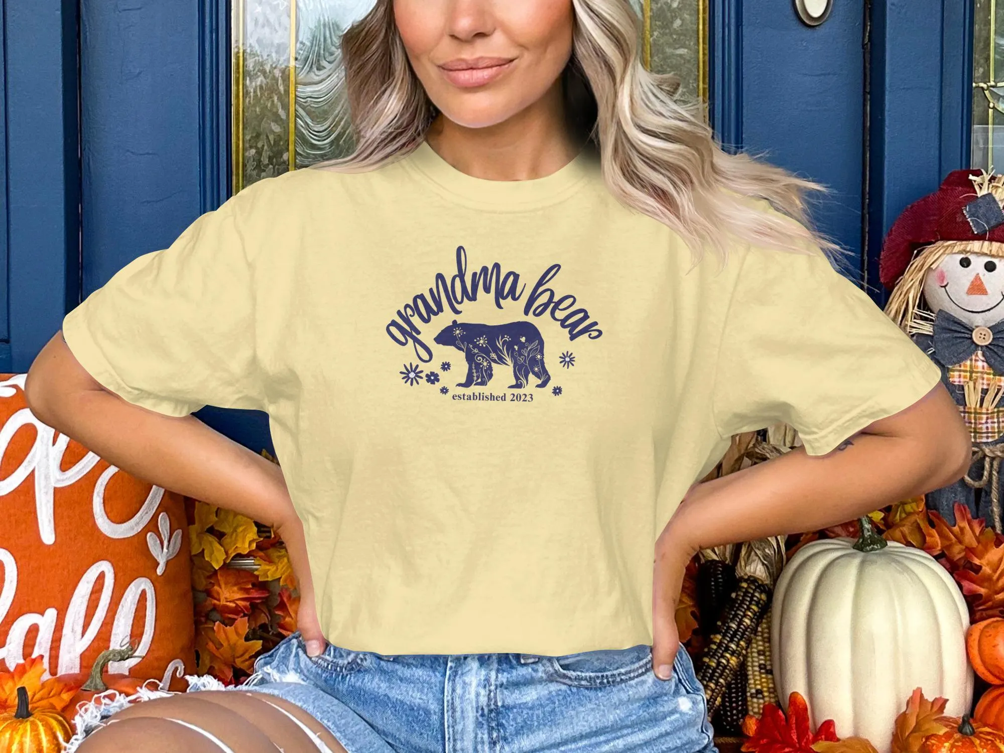 Custom Grandma Bear Floral Comfort Colors shirt Personalized Date Bear Top Gift for Mom, Mama, Grandma, New Mom Grandma, Baby Announcement - image 4