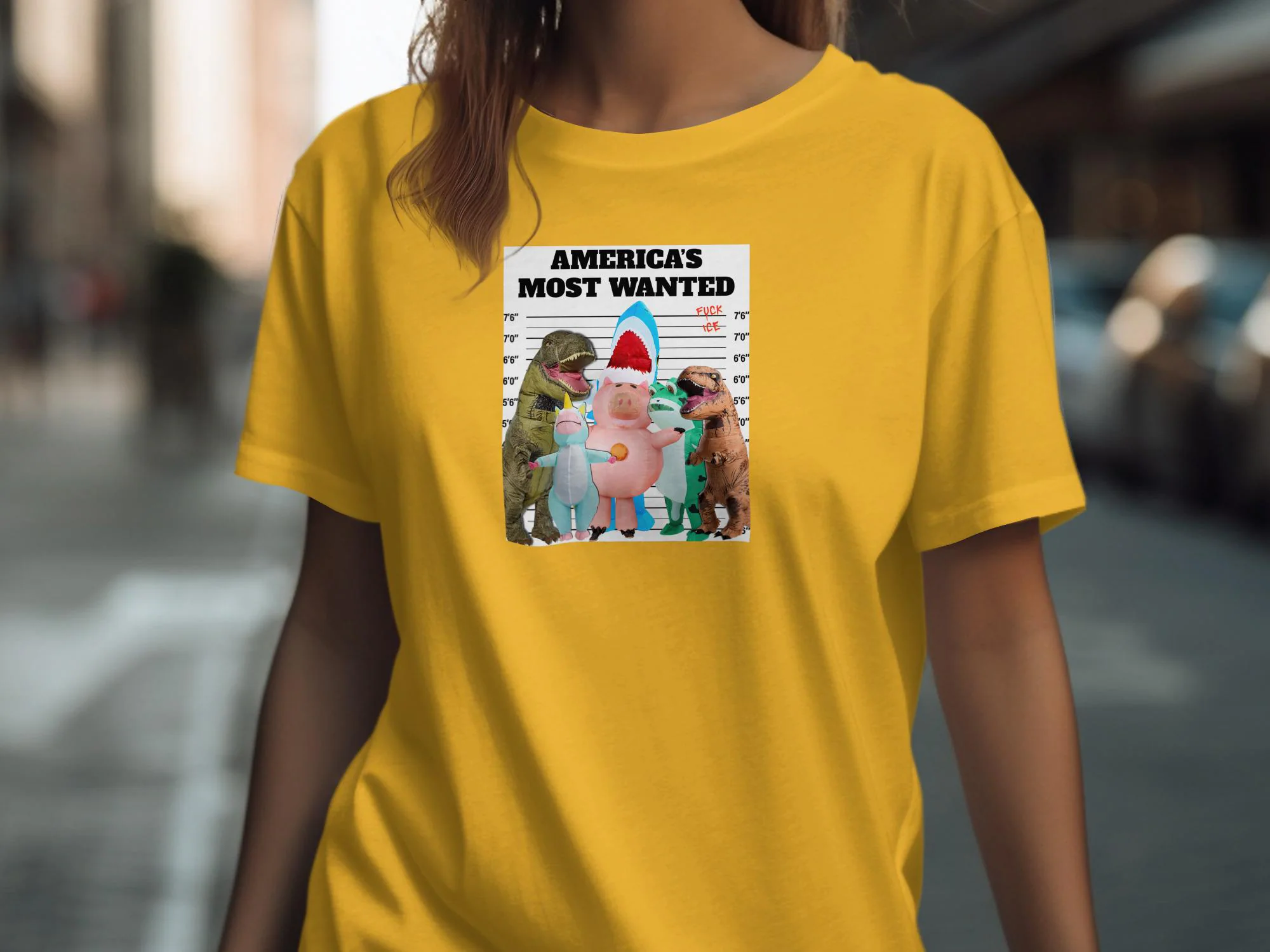 Political Protest Tee America's Most Wanted Inflatable Costumed Protestors Froggie Dinosaur Unicorn Shark Piggy Abolish ICE No Kings Gift - image 4