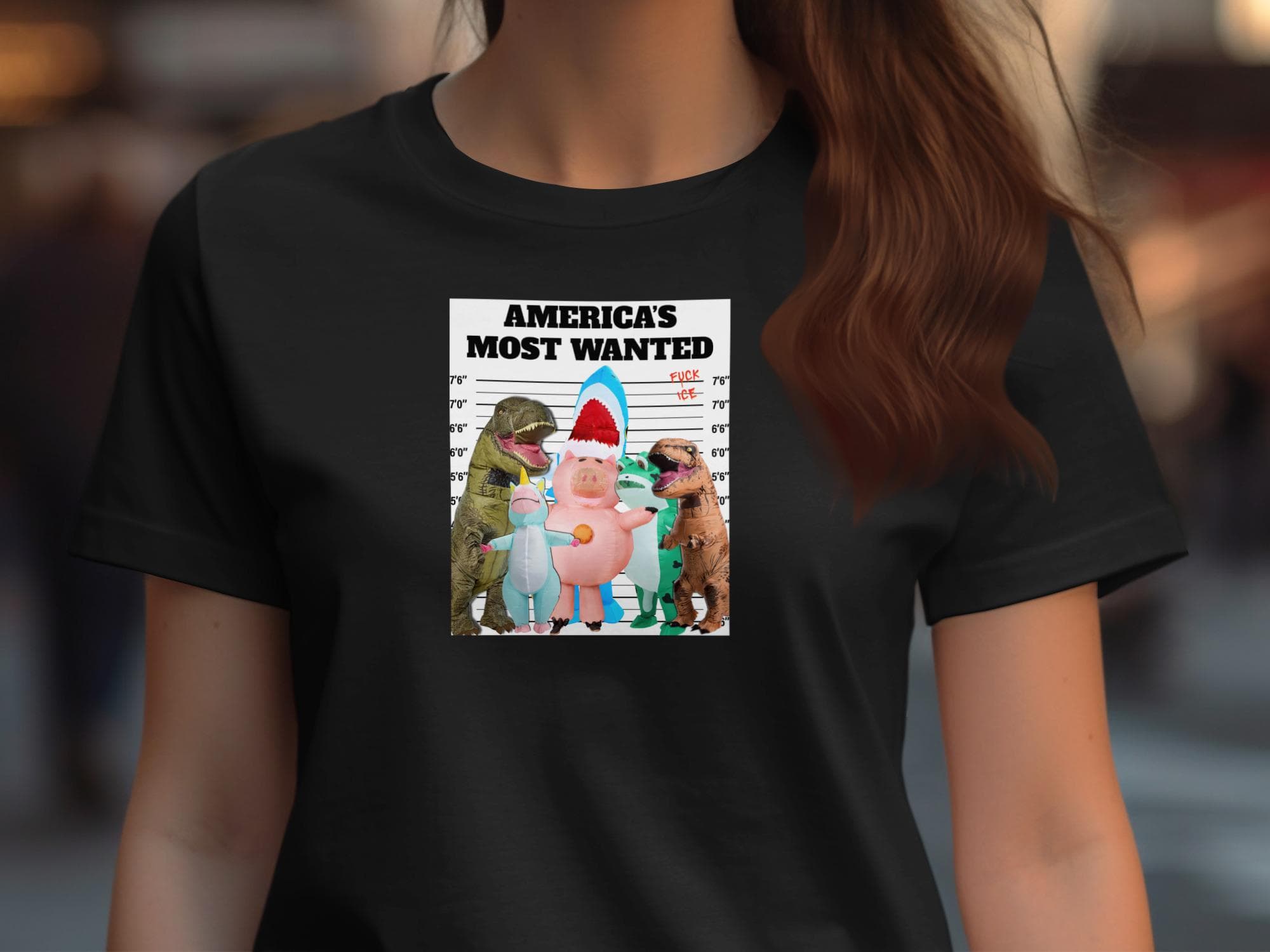 Political Protest Tee America's Most Wanted Inflatable Costumed Protestors Froggie Dinosaur Unicorn Shark Piggy Abolish ICE No Kings Gift - image 3