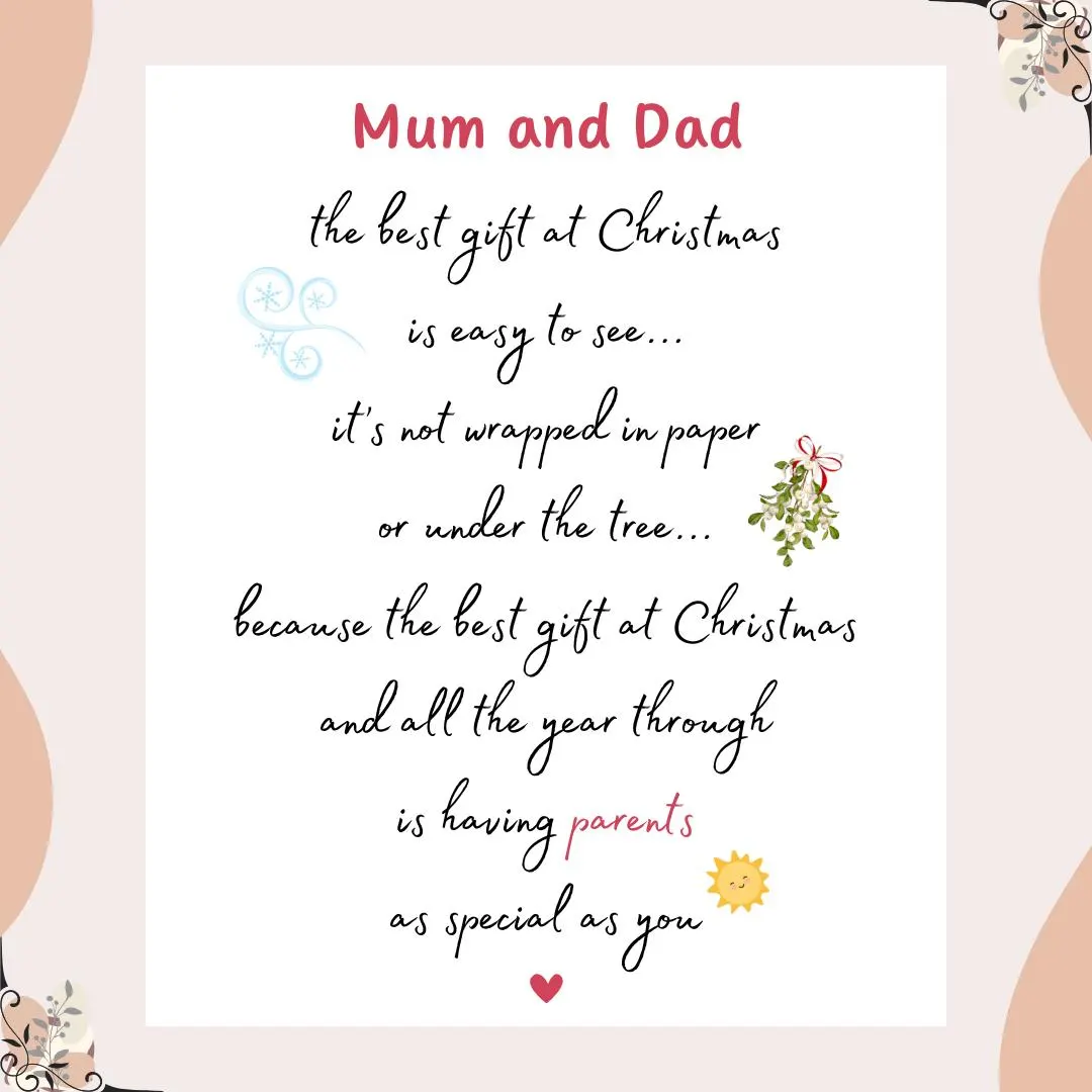 Merry Christmas Mum and Dad Personalised Card, Best Christmas Gift for Mum and Dad, Christmas Poem Card for Parents, Children Christmas Card