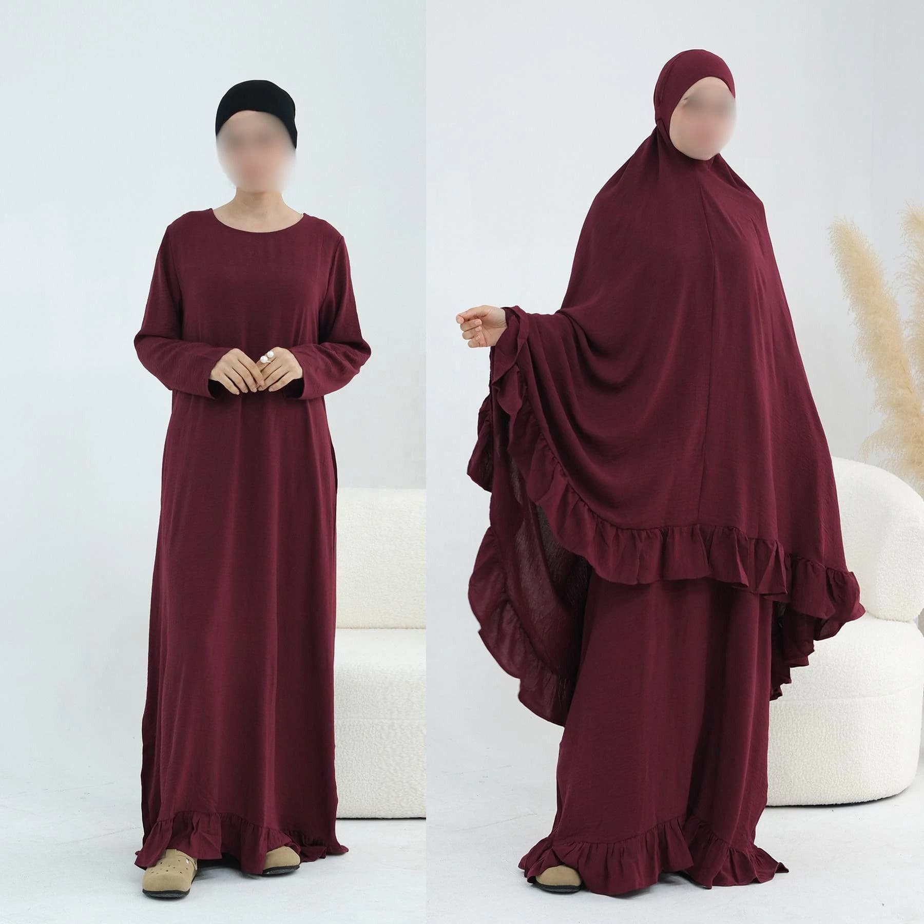 2 Piece Prayer Set Abaya Khimar | Ruffle Trim Crinkle Polyester Modest Wear - image 2