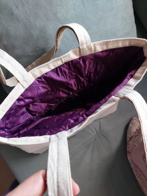 Luxurious Embroidered Tote Bag with Purple Silk Lining - Unique Hand-Sewn Artisanal Accessory - image 2
