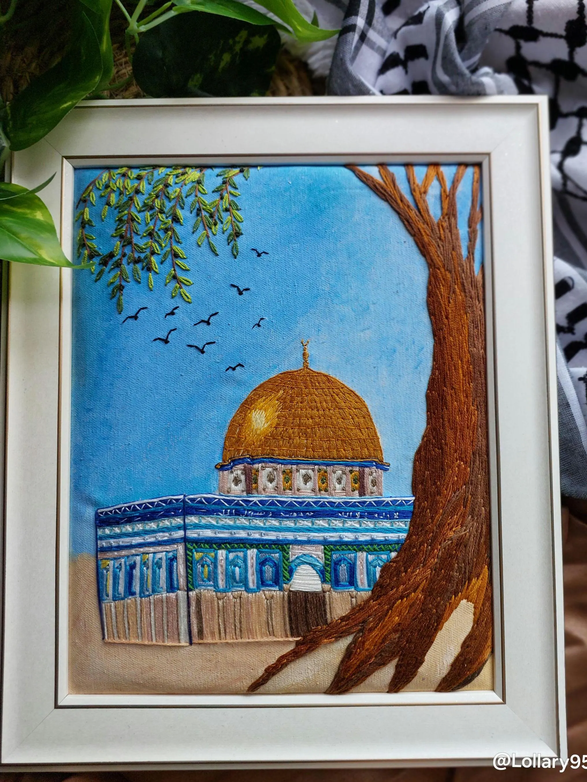 Palestine Embroidery Art| Framed Palestine Map | Handmade Embroidery | Handcrafted Art | Palestine Decor | Al-Aqsa| Dome of the Rock,tatreez - image 3