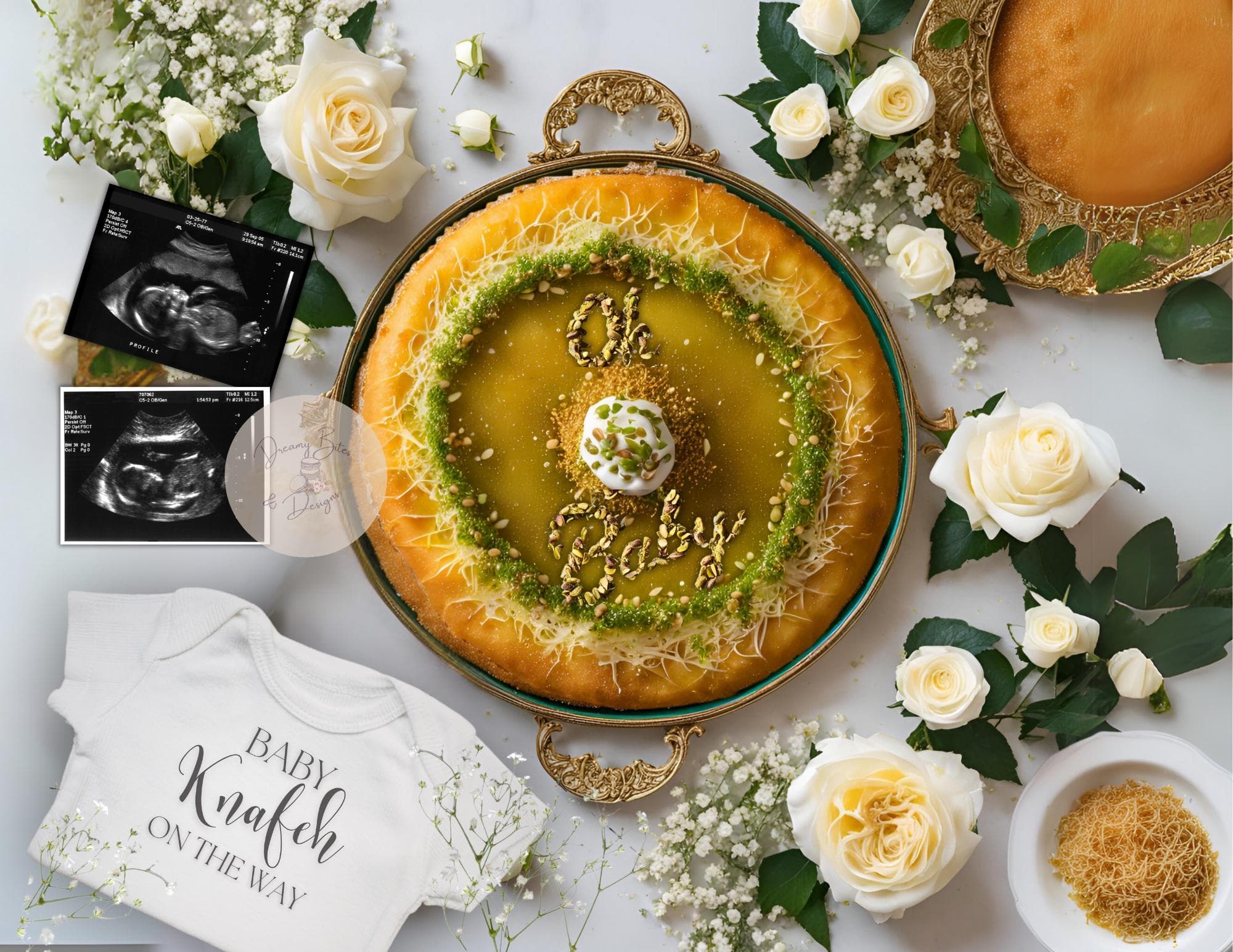 knafeh cake baby announcement,  knafeh baby announcement, ramadan pregnancy announcement Eid baby announcement arabic baby announcement
