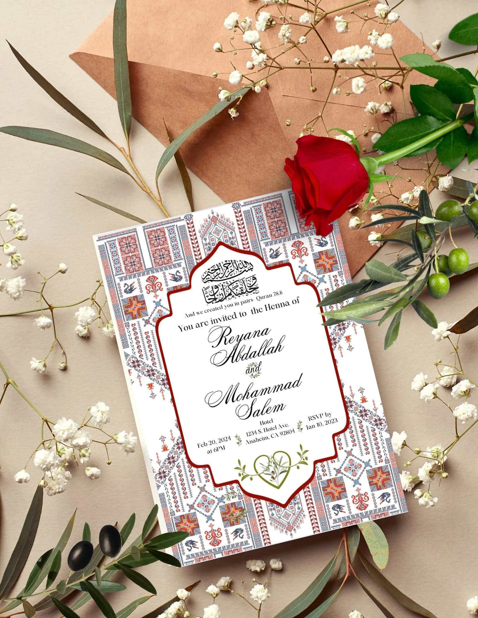 Palestinian henna invite digital palestinian henna invite digital henna invite henna invite Palestinian invitation, tatreez henna invite