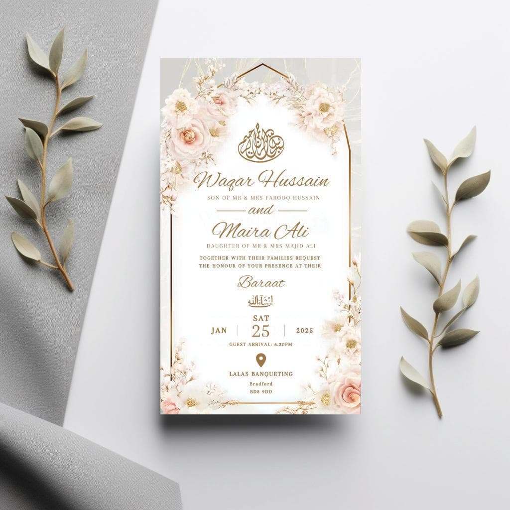 Elegant Arch Muslim Wedding Invitation: Pink Floral Nikah Invite (Digital Download) - image 4