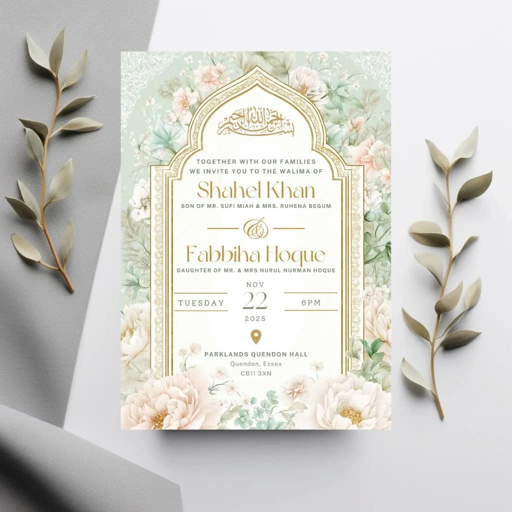 Digital Muslim Wedding Invitation Template, Green White roses Walima Invitation, Editable Islamic wedding invite, Nikkah invite - image 3