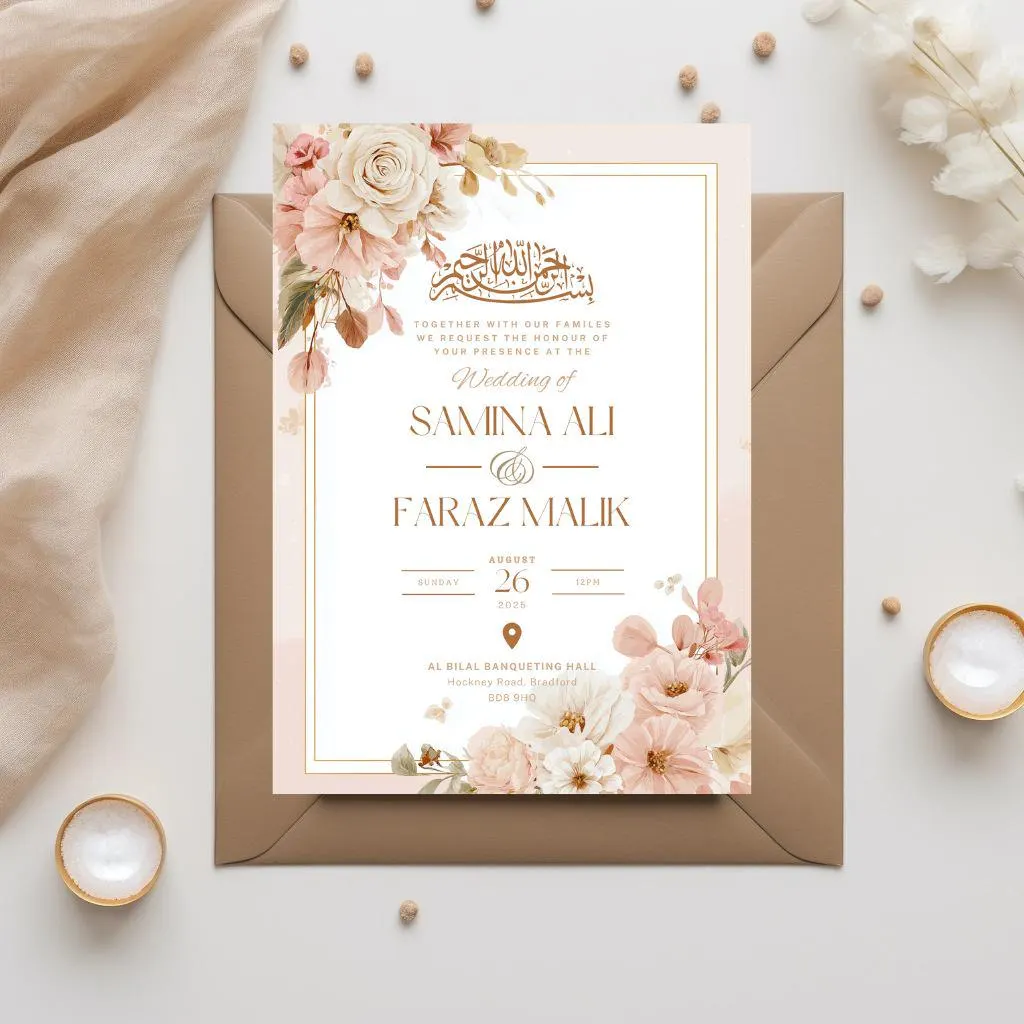 Digital Muslim Wedding Invitation Template, Electronic Elegant Baraat Nikkah Walima Invite, Editable Islamic wedding invite Reception Evite - image 2