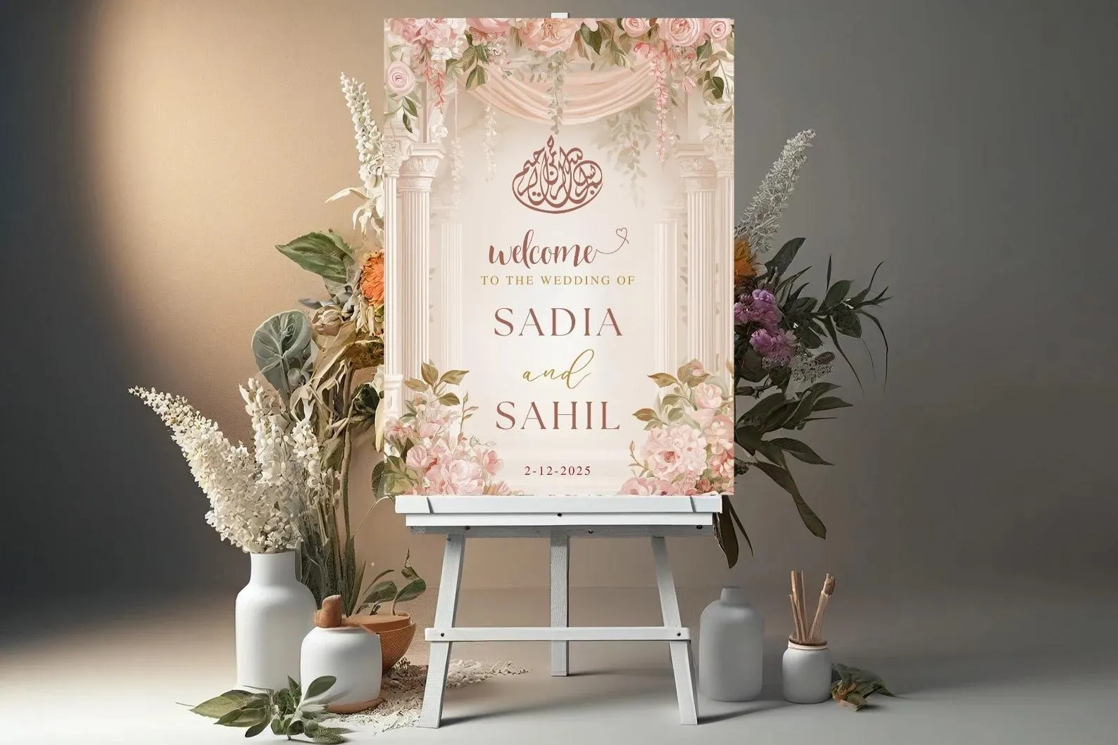 Walima welcome sign as wedding decor, Pink Nikkah welcome sign, Personalised Wedding Signboard, Wedding welcome sign, Shadi sign - image 2