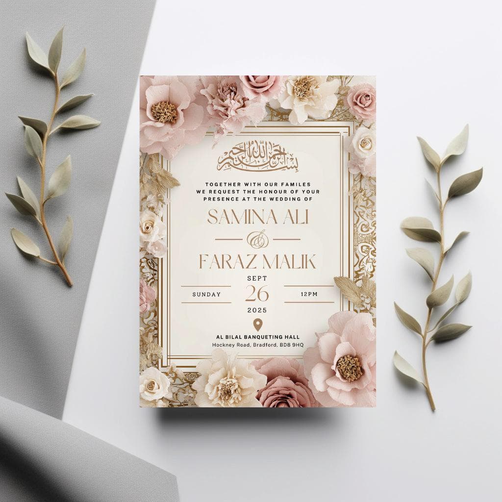 Digital Muslim Wedding Invitation Template, Electronic Pink Baraat Nikkah Walima Invite, Editable Islamic wedding invite Reception Evite - image 4
