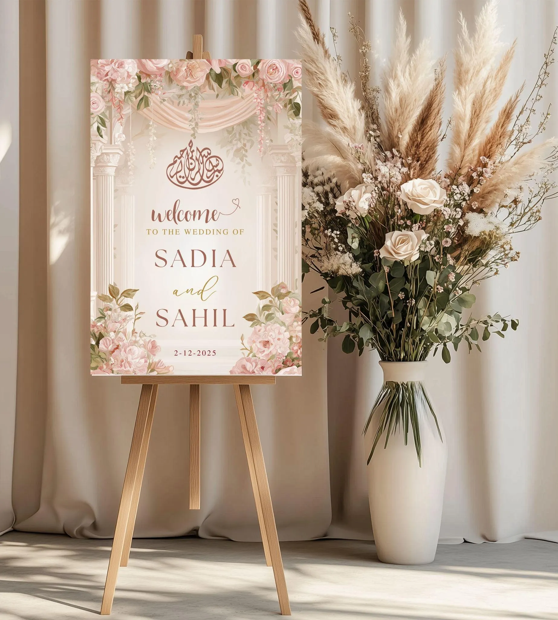 Walima welcome sign as wedding decor, Pink Nikkah welcome sign, Personalised Wedding Signboard, Wedding welcome sign, Shadi sign - image 4