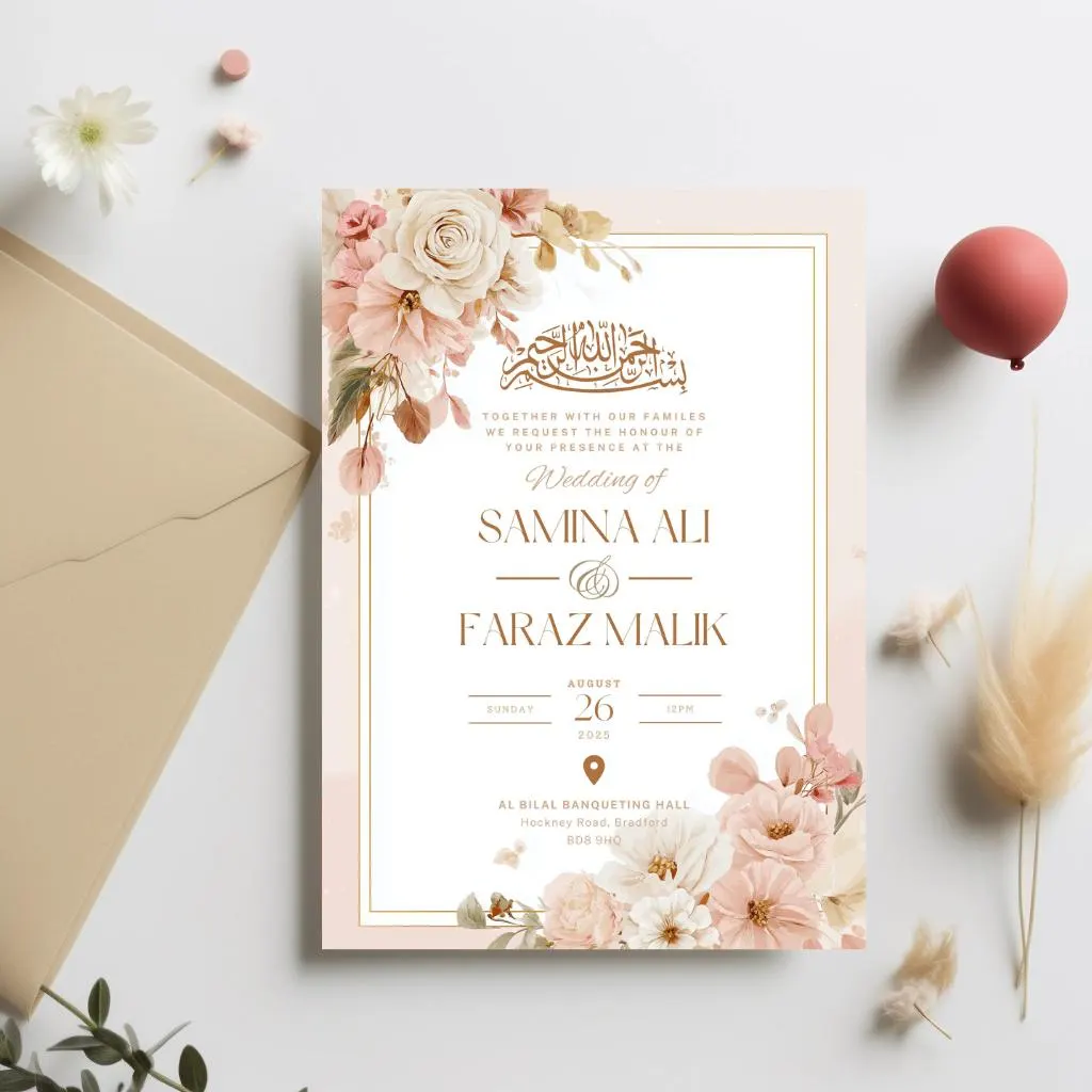 Digital Muslim Wedding Invitation Template, Electronic Elegant Baraat Nikkah Walima Invite, Editable Islamic wedding invite Reception Evite - image 4