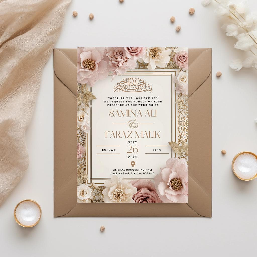 Digital Muslim Wedding Invitation Template, Electronic Pink Baraat Nikkah Walima Invite, Editable Islamic wedding invite Reception Evite - image 5