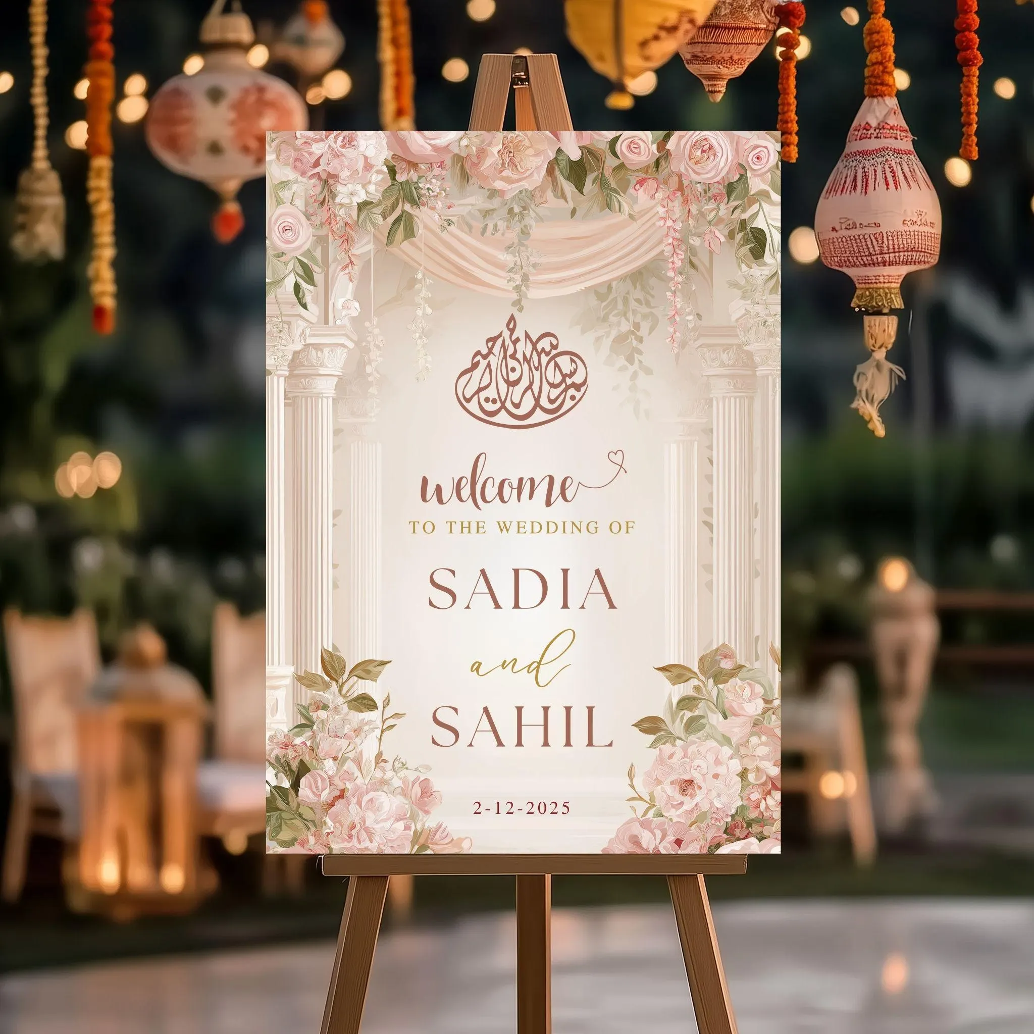 Walima welcome sign as wedding decor, Pink Nikkah welcome sign, Personalised Wedding Signboard, Wedding welcome sign, Shadi sign - image 3