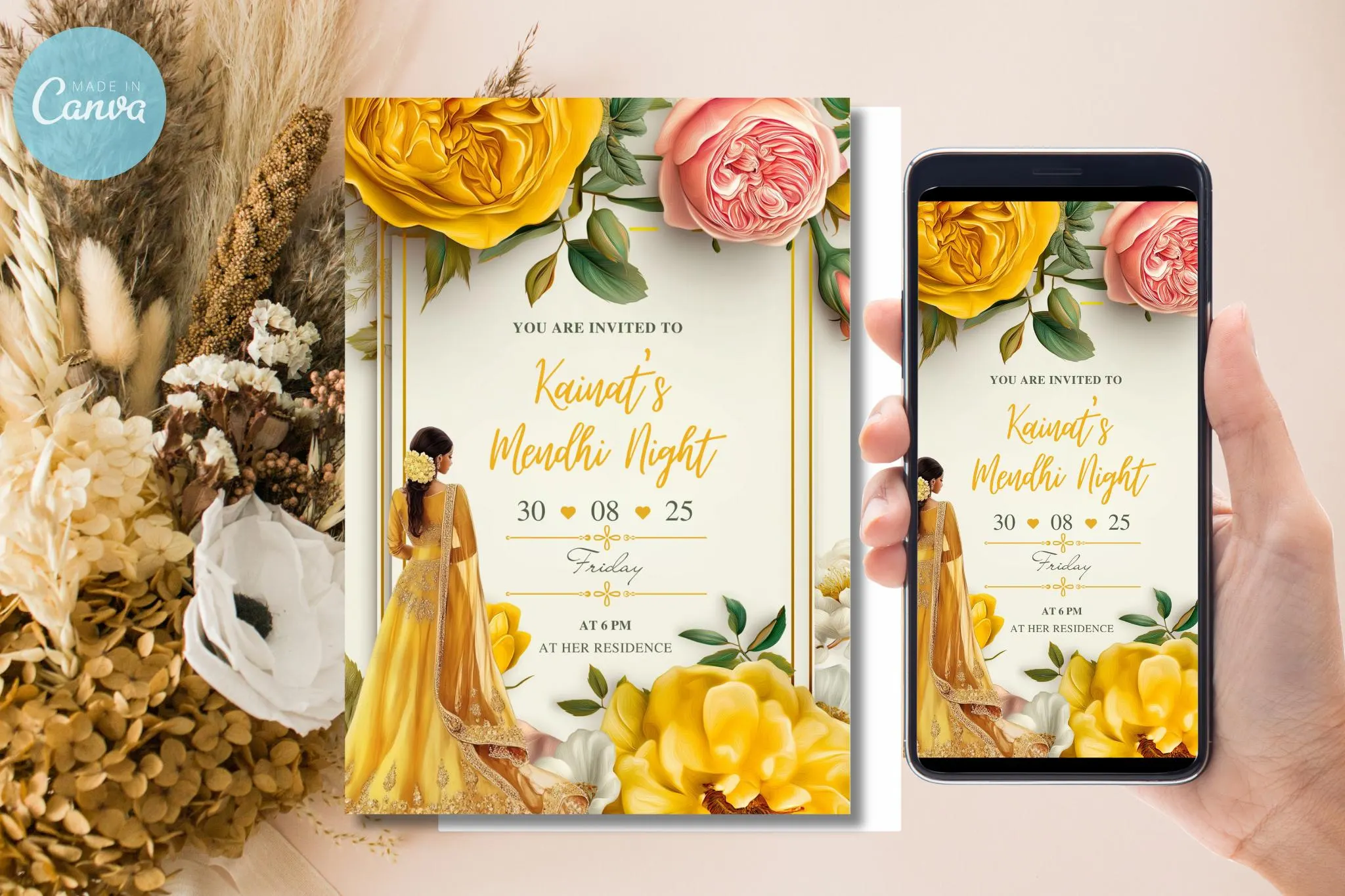 Mehndi invite Digital Mehendi invitation, Mehndi invitations Digital Dholki invite & Mendhi Night invite as Dholki invitations Mehndi cards