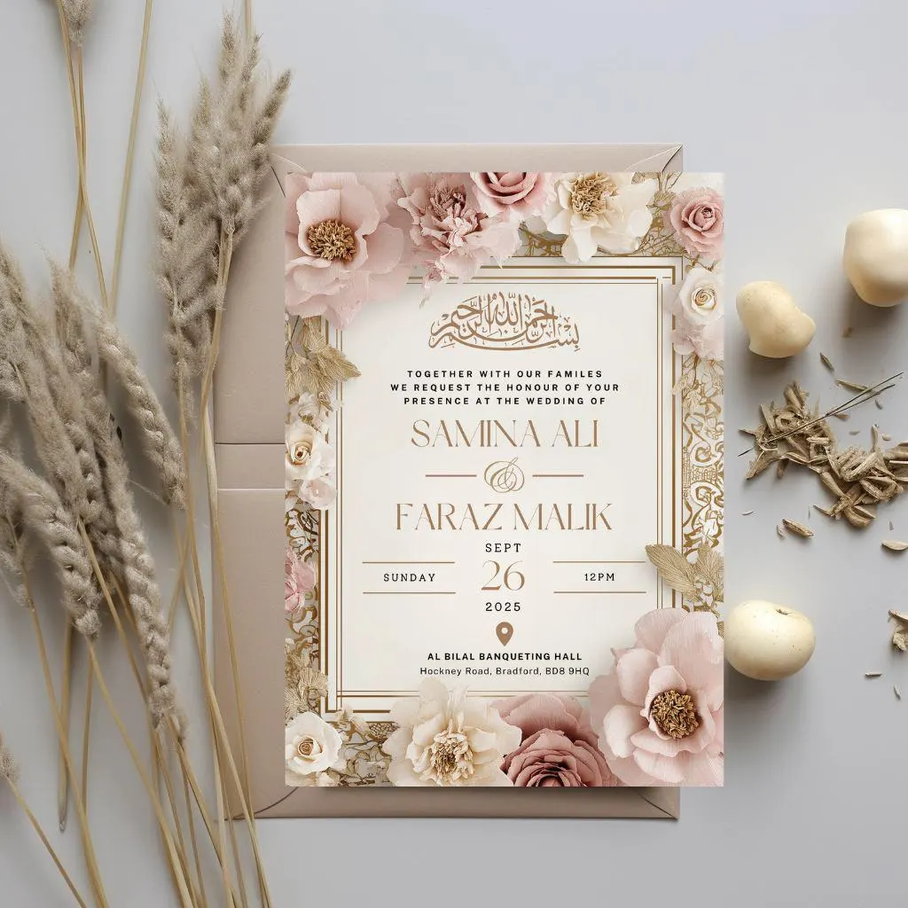 Digital Muslim Wedding Invitation Template, Electronic Pink Baraat Nikkah Walima Invite, Editable Islamic wedding invite Reception Evite - image 2