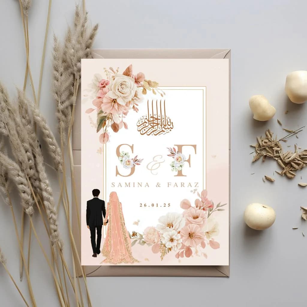 Digital Muslim Wedding Invitation Template, Electronic Elegant Baraat Nikkah Walima Invite, Editable Islamic wedding invite Reception Evite - image 5