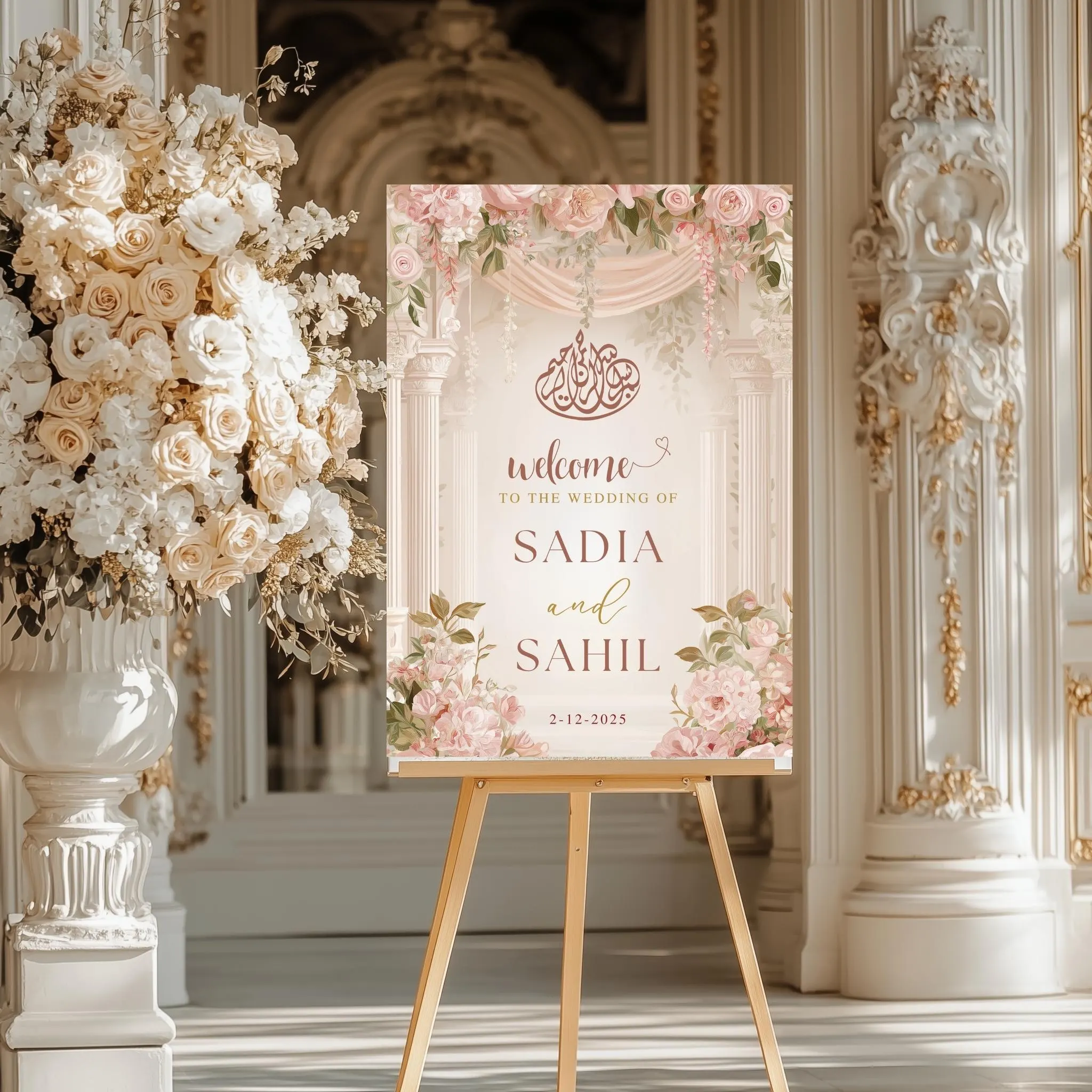 Walima welcome sign as wedding decor, Pink Nikkah welcome sign, Personalised Wedding Signboard, Wedding welcome sign, Shadi sign