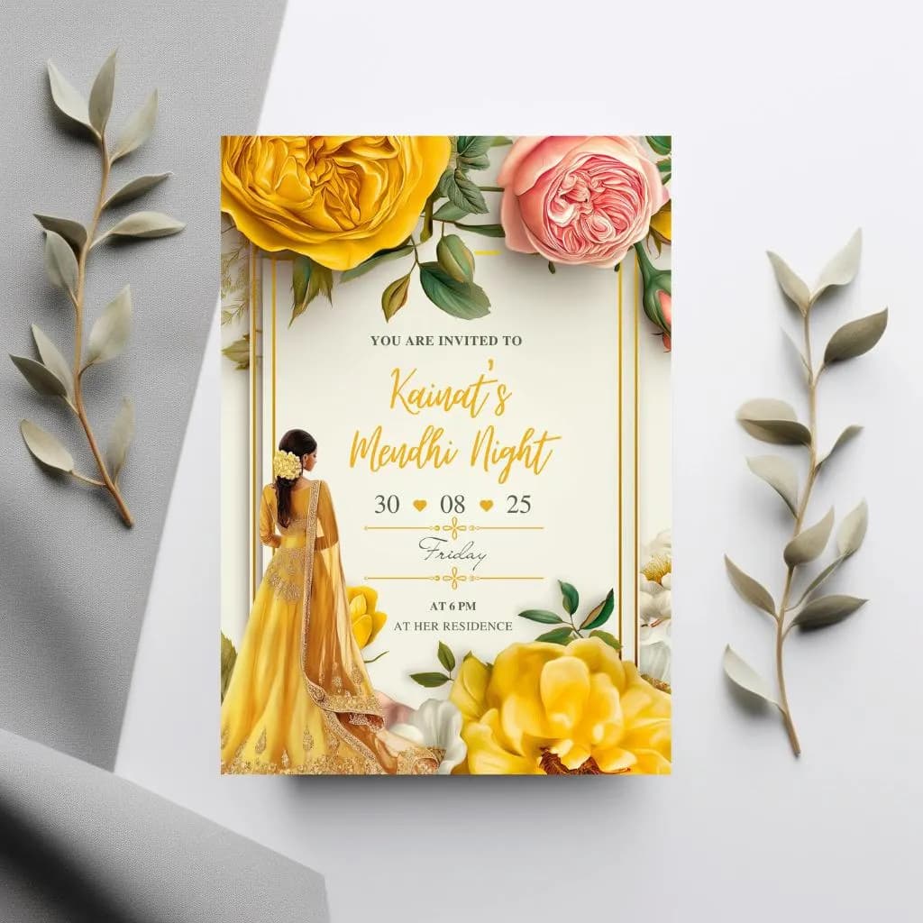 Mehndi invite Digital Mehendi invitation, Mehndi invitations Digital Dholki invite & Mendhi Night invite as Dholki invitations Mehndi cards - image 3