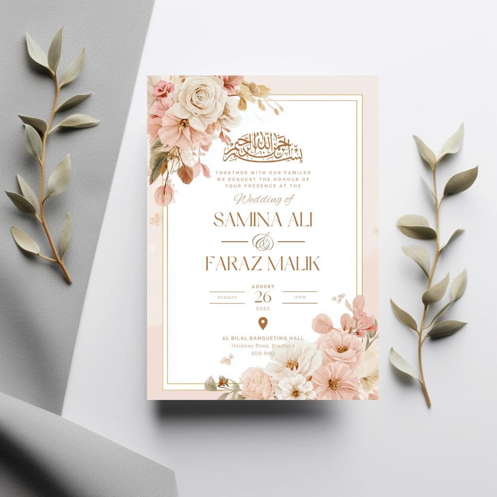 Digital Muslim Wedding Invitation Template, Electronic Elegant Baraat Nikkah Walima Invite, Editable Islamic wedding invite Reception Evite - image 3