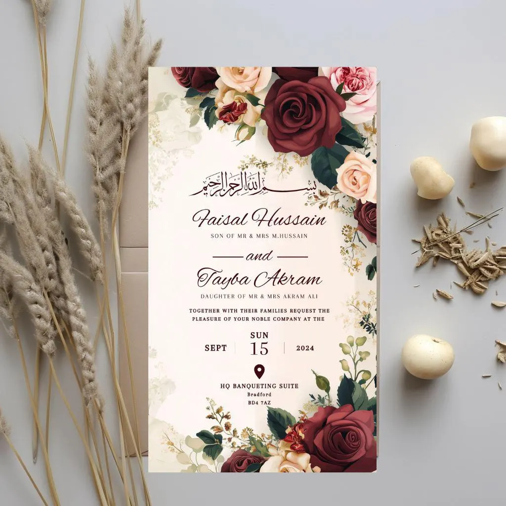 Floral Muslim Wedding Invitation: Red Roses, Islamic Nikah (Digital Download) - image 5