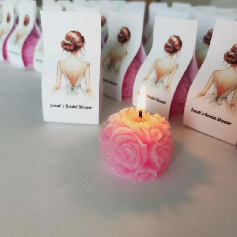 Romantic table setting with rose floral candle – elegant wedding decoration and favor