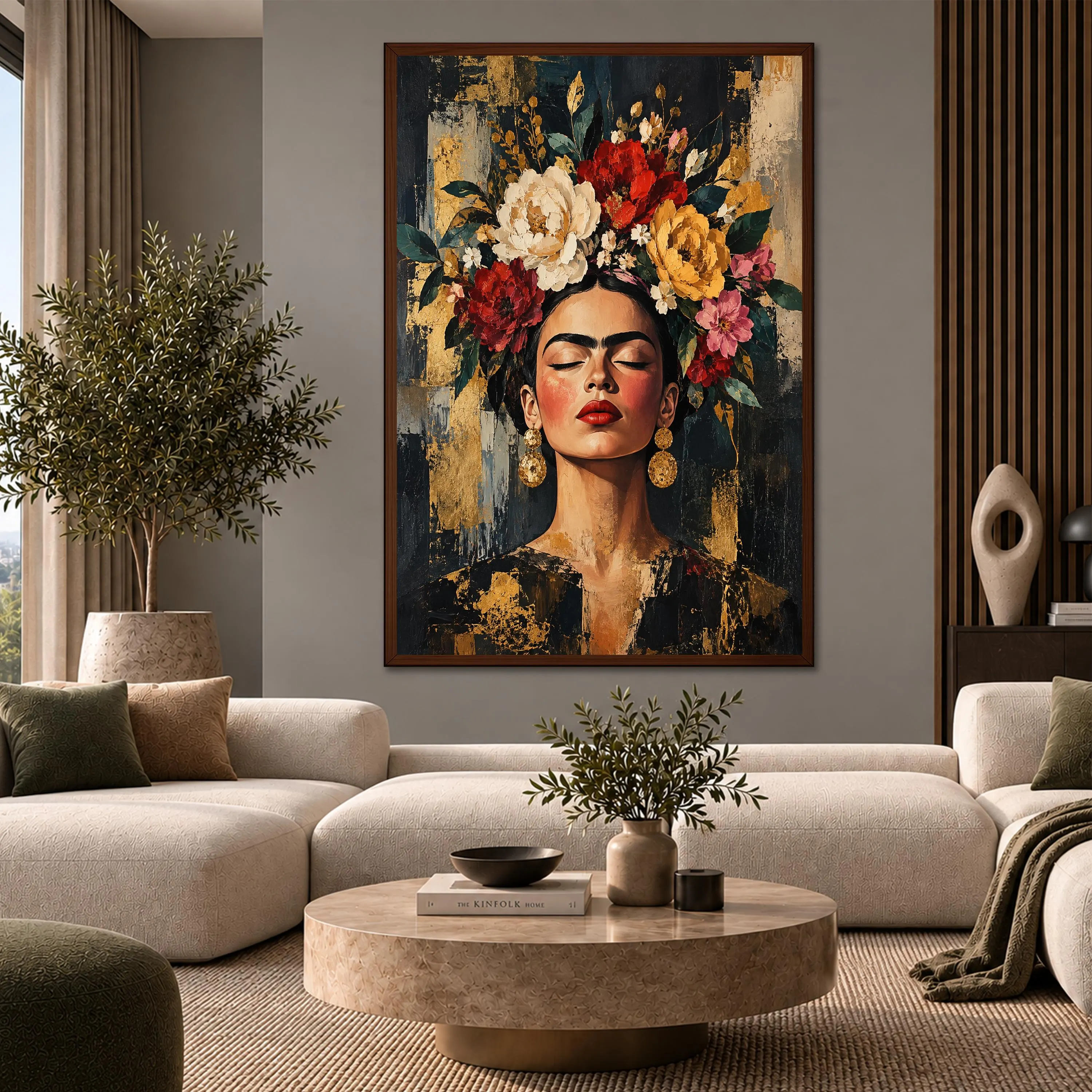 Frida Kahlo Style Canvas Wall Art, Floral Woman Portrait, Colorful Flower Art Print, Boho Mexican Wall Decor, Feminine Art Gift - image 5