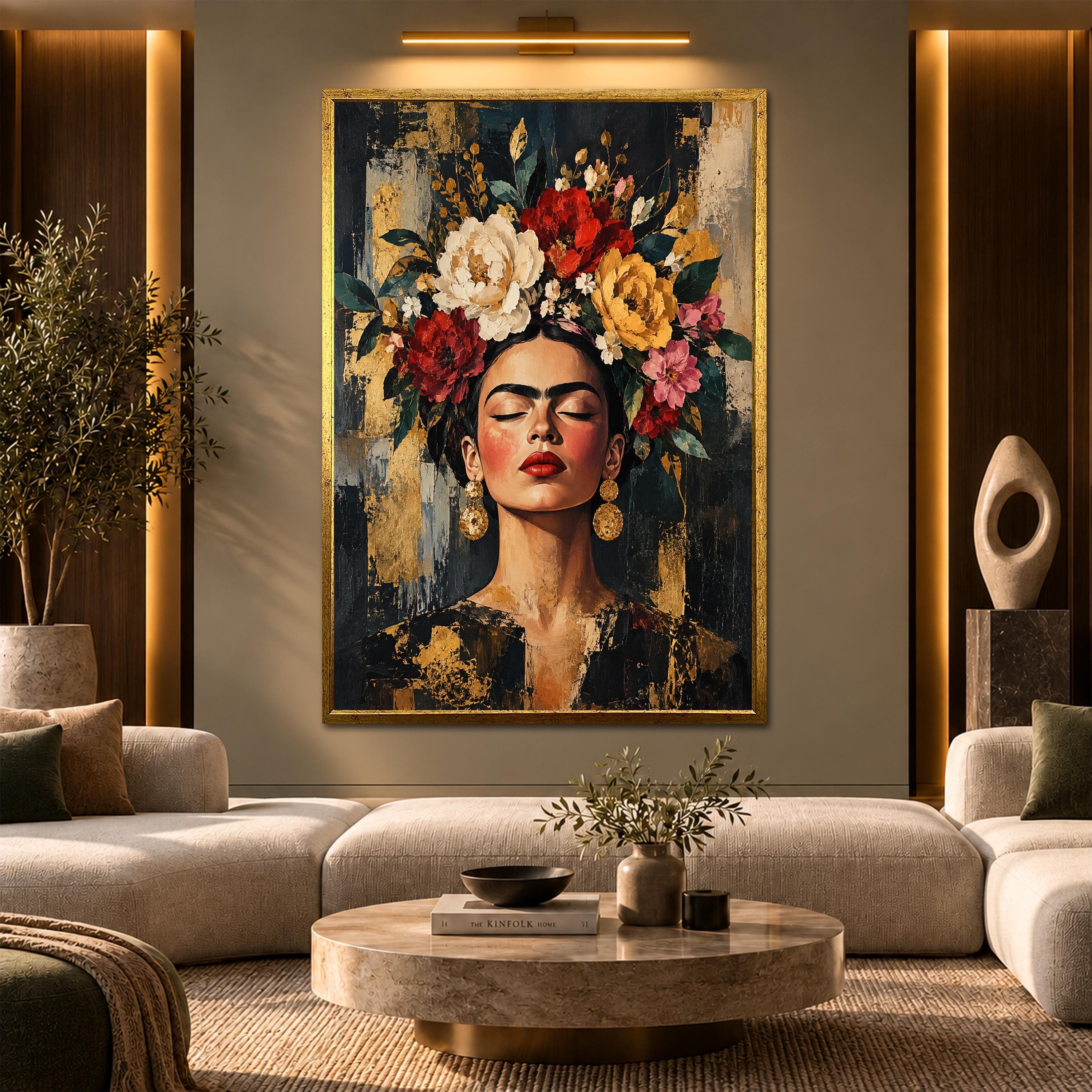Frida Kahlo Style Canvas Wall Art, Floral Woman Portrait, Colorful Flower Art Print, Boho Mexican Wall Decor, Feminine Art Gift - image 3