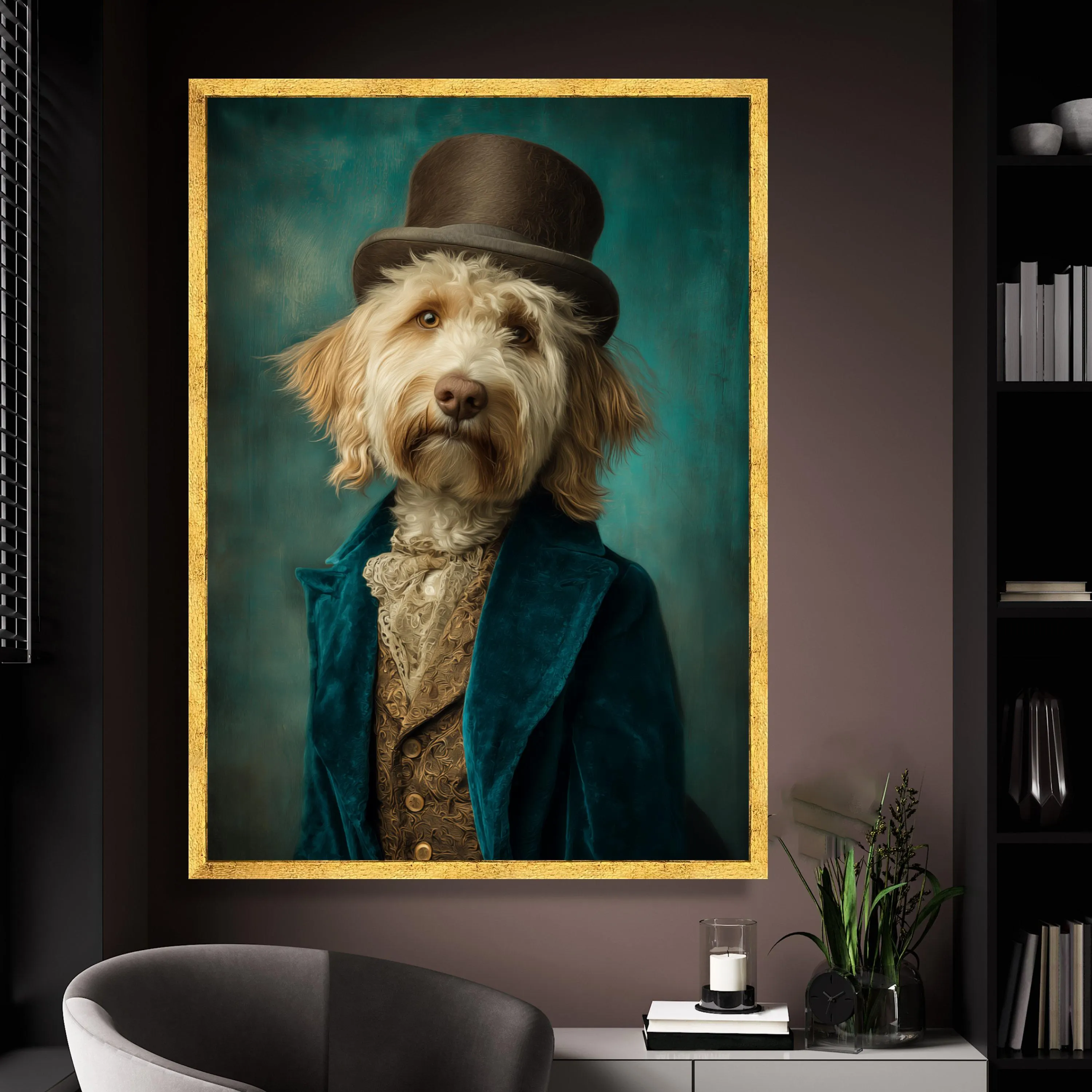 Victorian Dog Portrait Canvas, Elegant Pet Wall Art, Dressed Up Dog Canvas, Quirky Animal Artwork Print, Vintage Style Home Art Canvas Gift - image 3