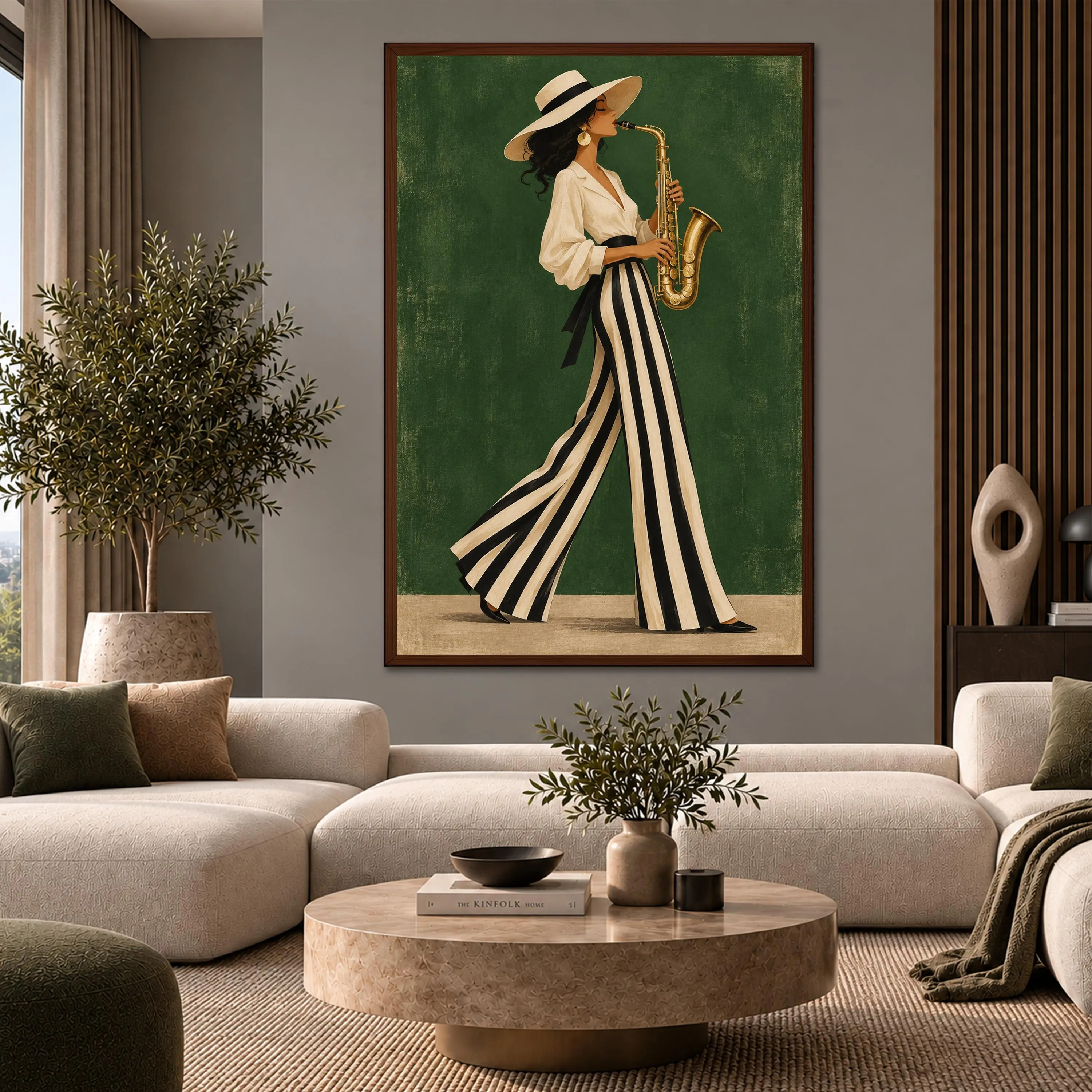 Saxophone Woman Canvas Wall Art, Emerald Green Jazz Music Print, Elegant Fashion Lady Portrait, Vintage Lounge Decor, Classic Musician Gifts - image 5