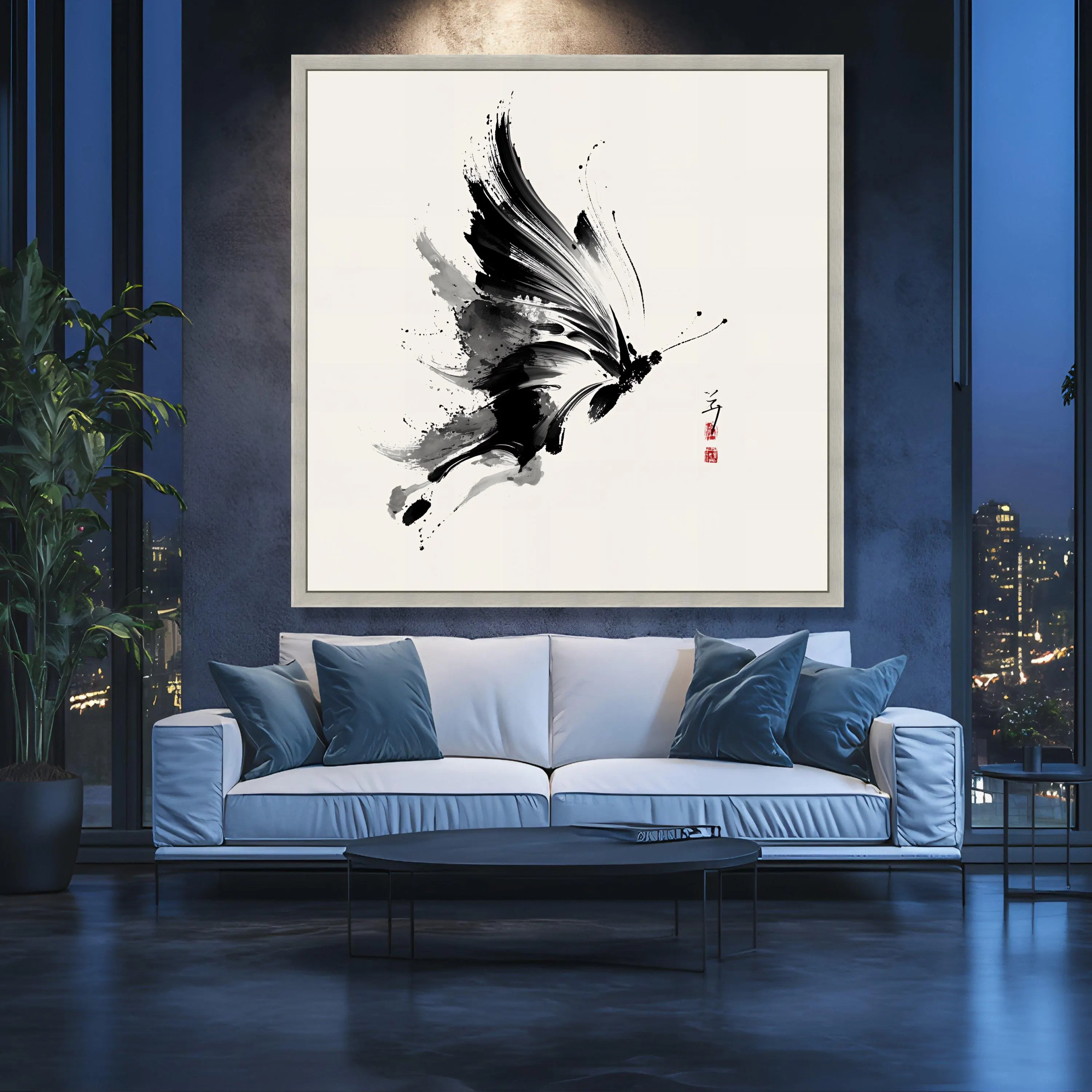 Elegant Black Ink Butterfly Canvas, Abstract Japanese Sumi-e Art, Minimalist Wall Decor Print , Asian Style Canvas Wall Art for Home Gift - image 4