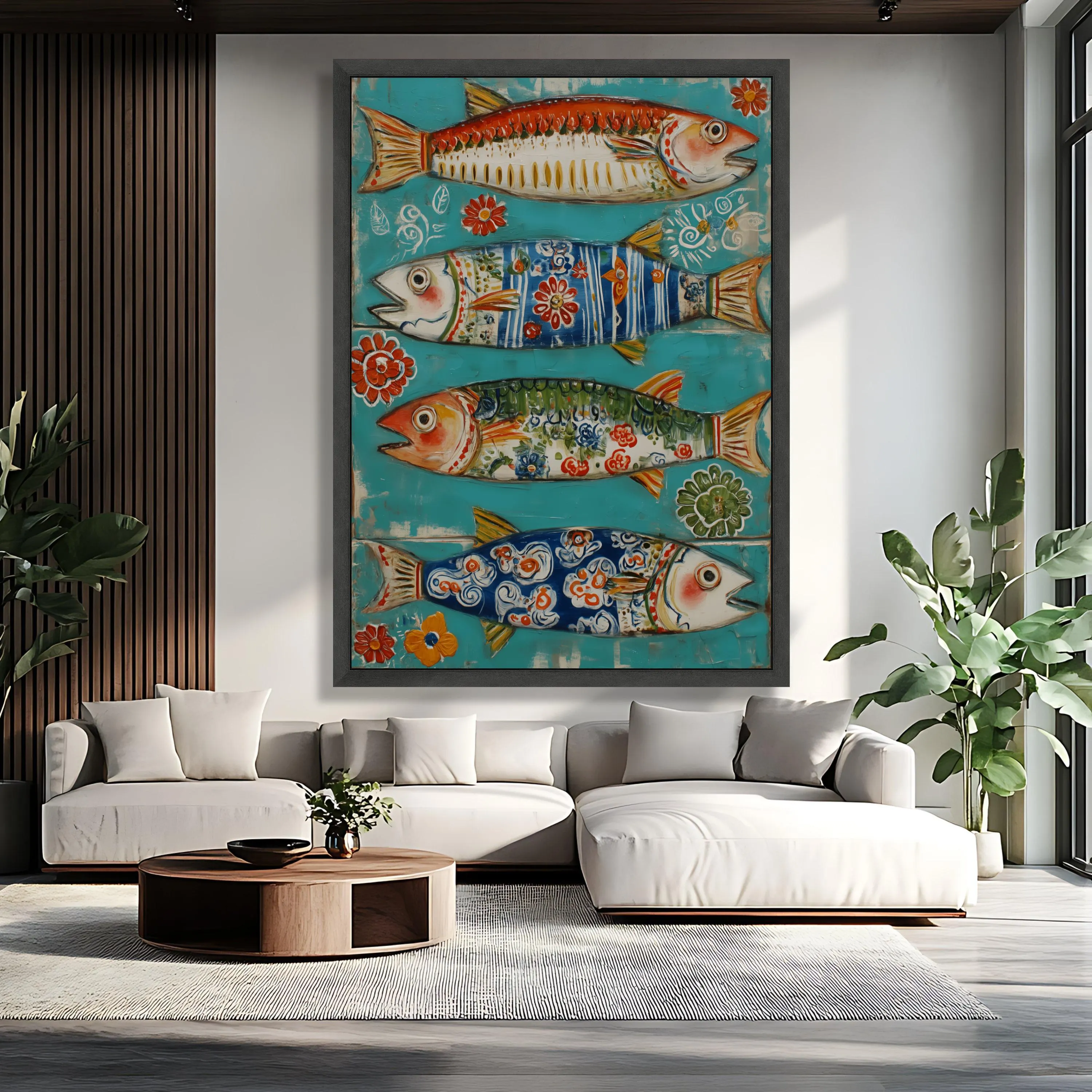 Colorful Decorative Fish Canvas Wall Art, Whimsical Ocean Design, Floral Patterned Fish Paint, Nautical Home Decor Gift, Ready to Hang Art - image 5