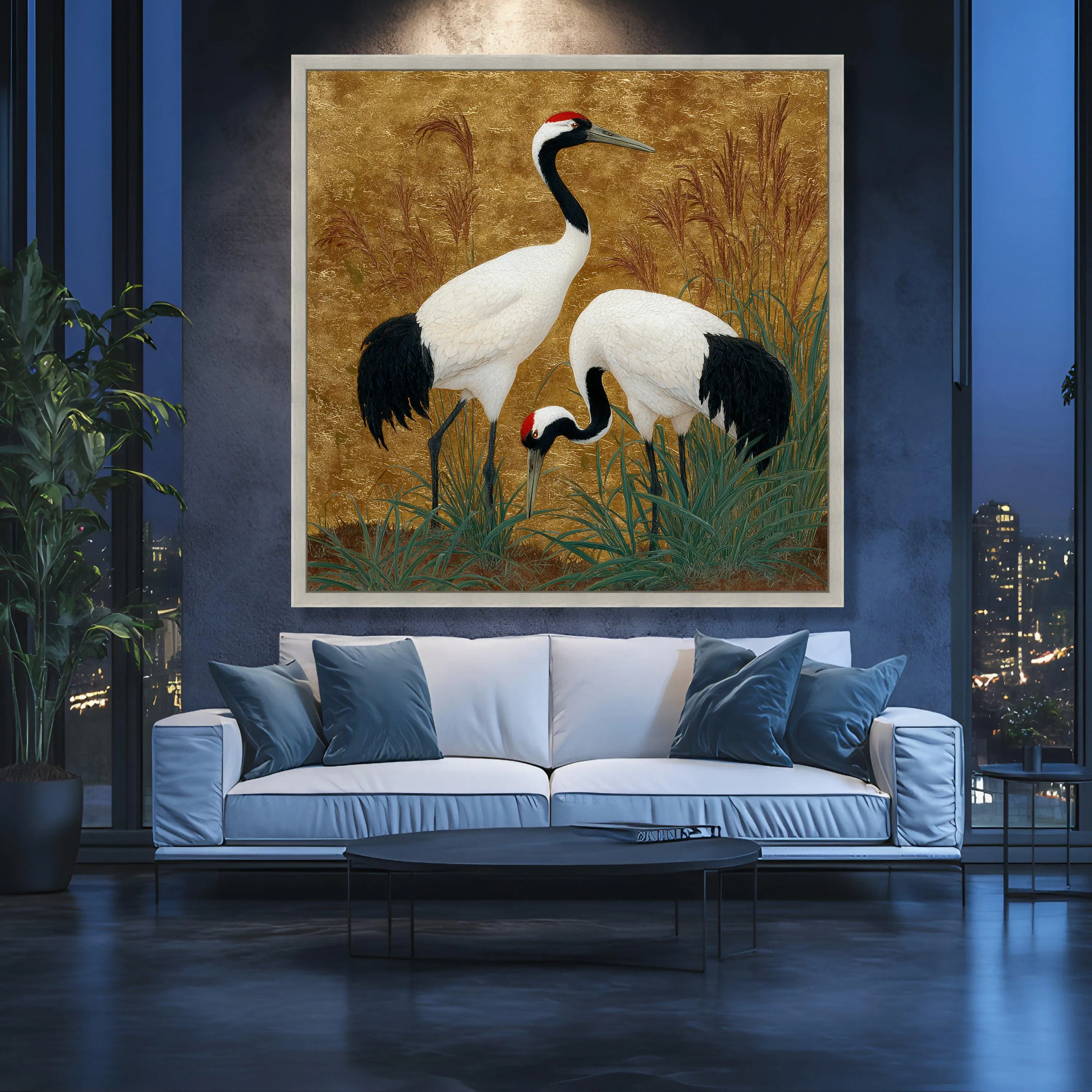 Elegant Red Crowned Cranes, Nature Bird Canvas, Ornamental Wildlife Wall Art, Gold Background Canvas, Home Decor Art Print - image 4