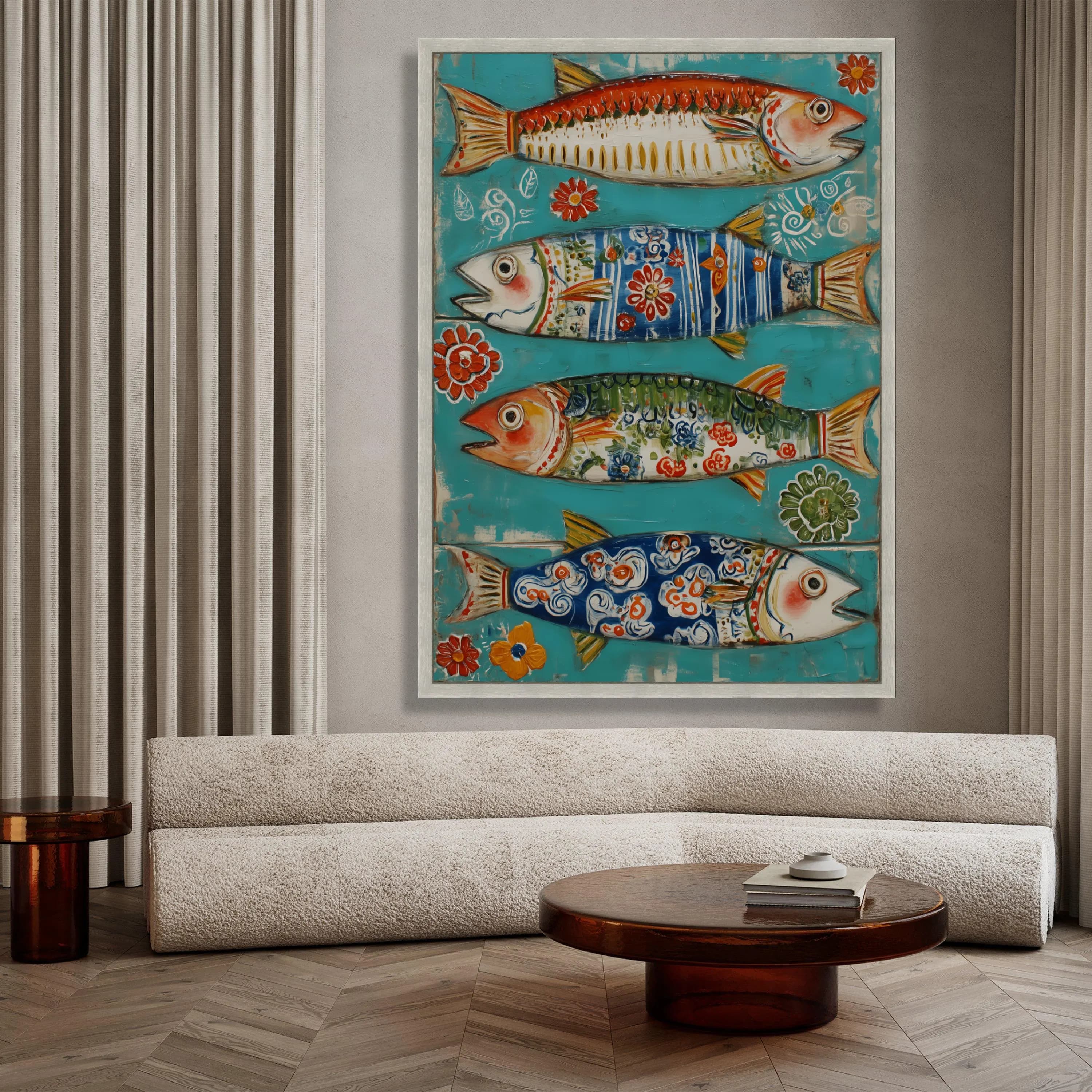 Colorful Decorative Fish Canvas Wall Art, Whimsical Ocean Design, Floral Patterned Fish Paint, Nautical Home Decor Gift, Ready to Hang Art - image 4