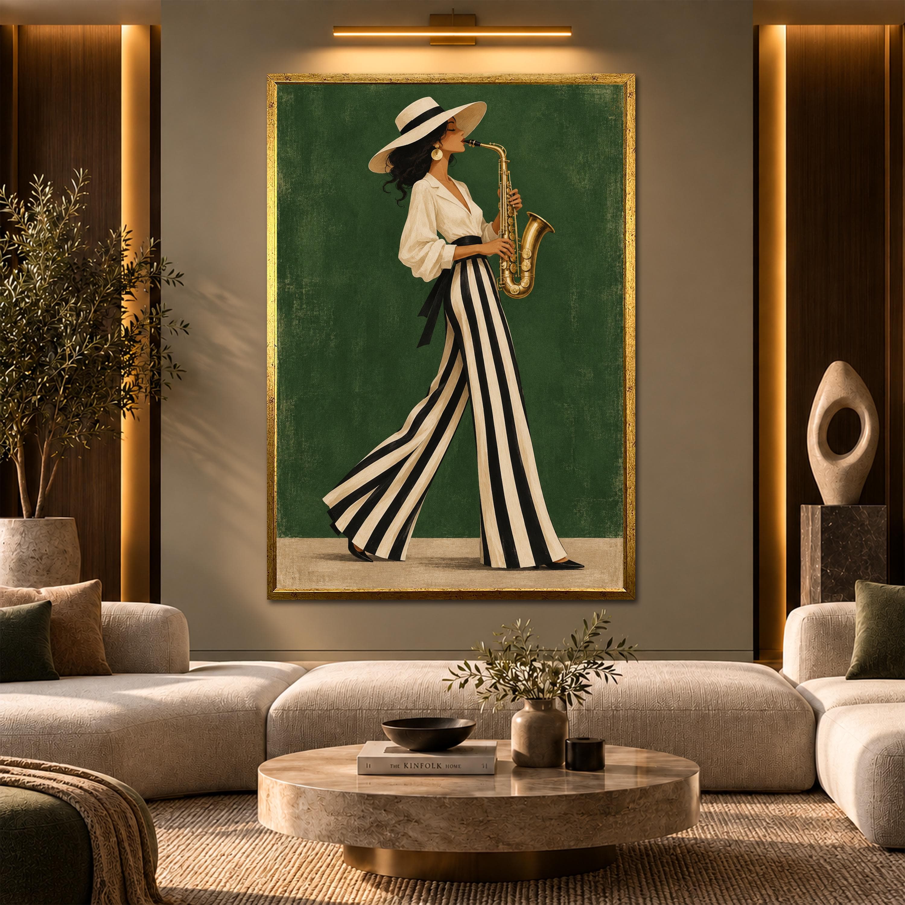 Saxophone Woman Canvas Wall Art, Emerald Green Jazz Music Print, Elegant Fashion Lady Portrait, Vintage Lounge Decor, Classic Musician Gifts - image 3
