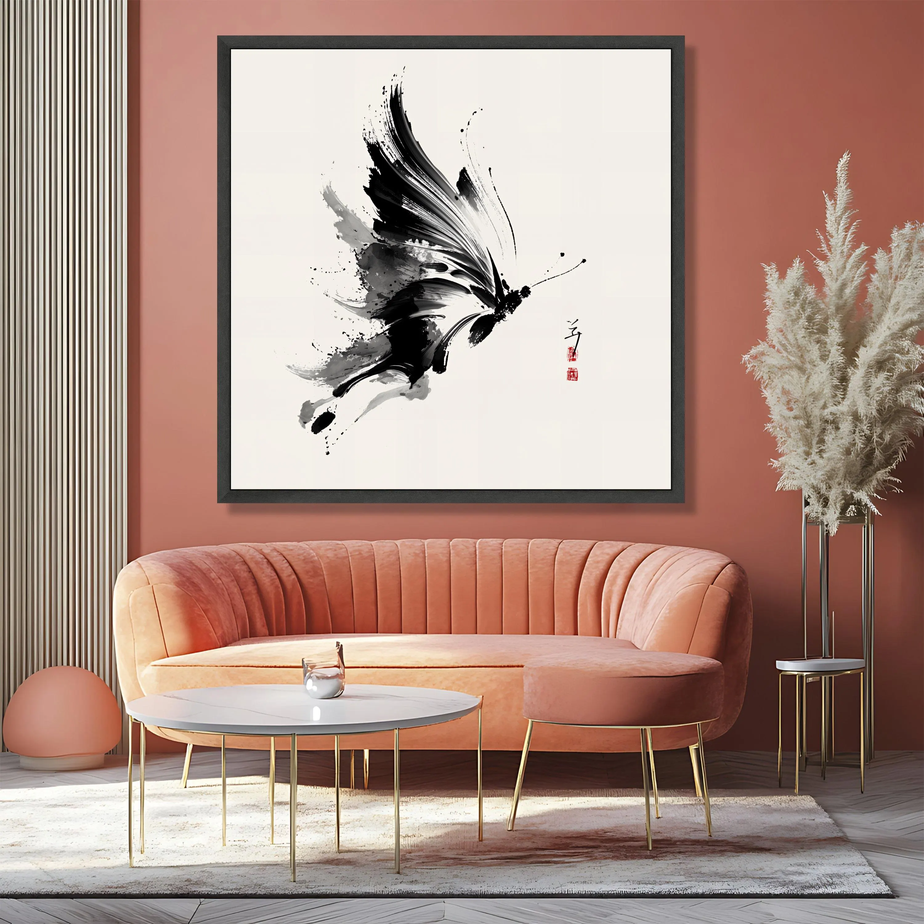 Elegant Black Ink Butterfly Canvas, Abstract Japanese Sumi-e Art, Minimalist Wall Decor Print , Asian Style Canvas Wall Art for Home Gift - image 5