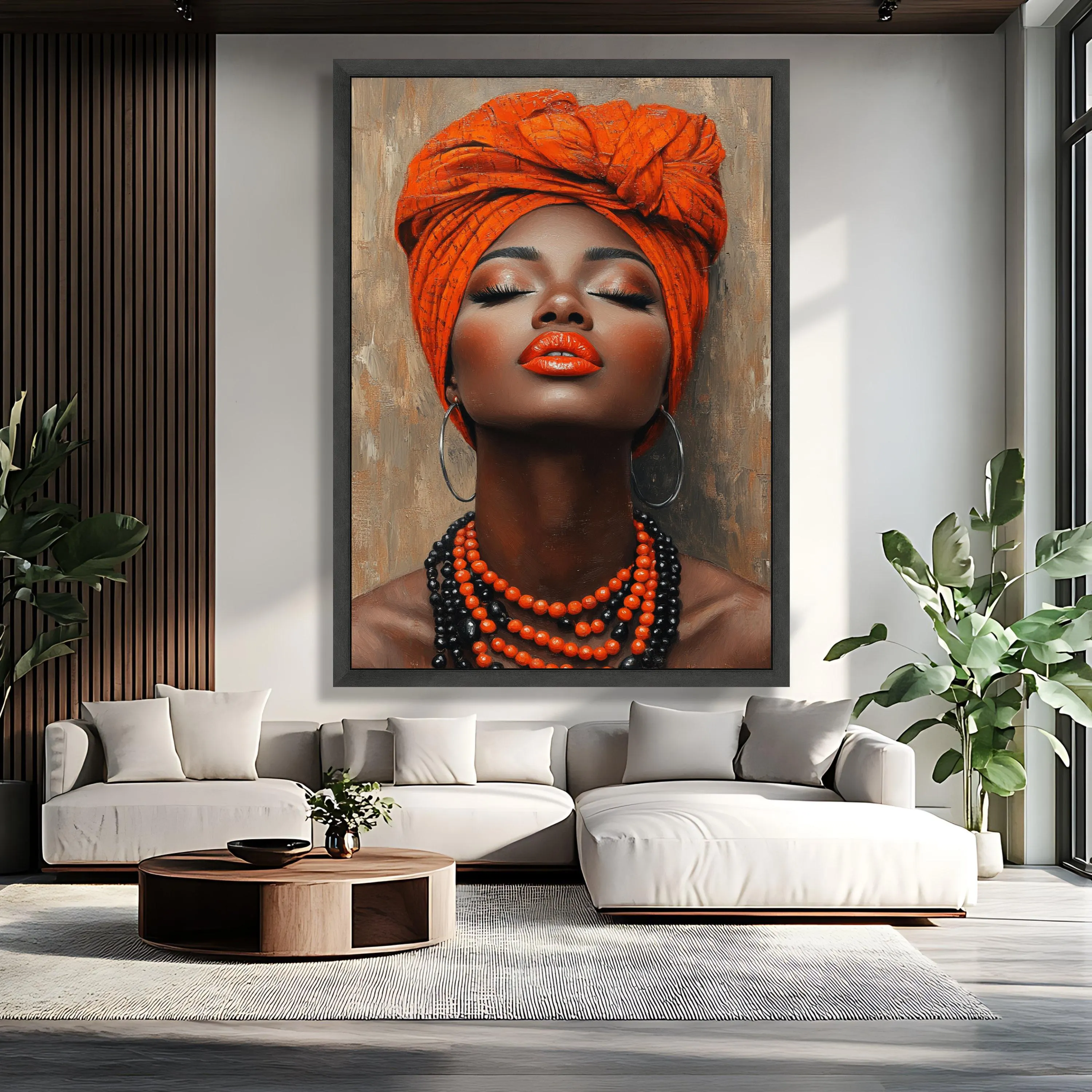 Elegant African Woman Portrait Canvas, Orange Headwrap Wall Art, Glamour Beauty Canvas, Ethnic Decor, Modern Female Artwork - image 5