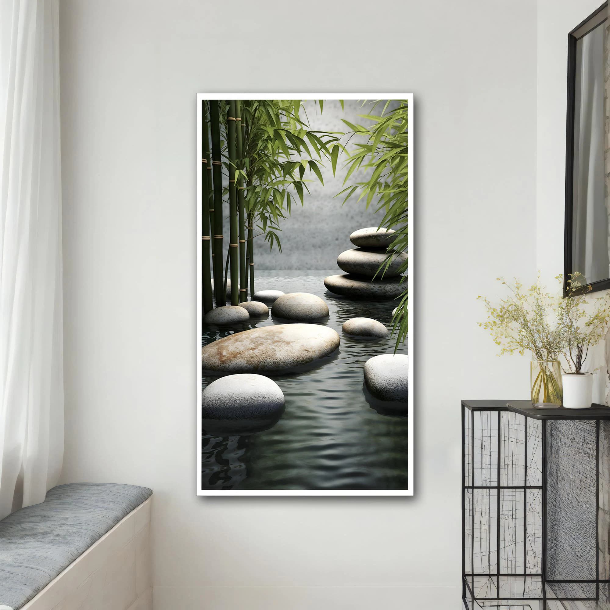 Wall Art Zen Garden Canvas, Relaxing Bamboo and Stones Decor, Calming Nature Scene for Home Decor, Meditation Room Art - image 2