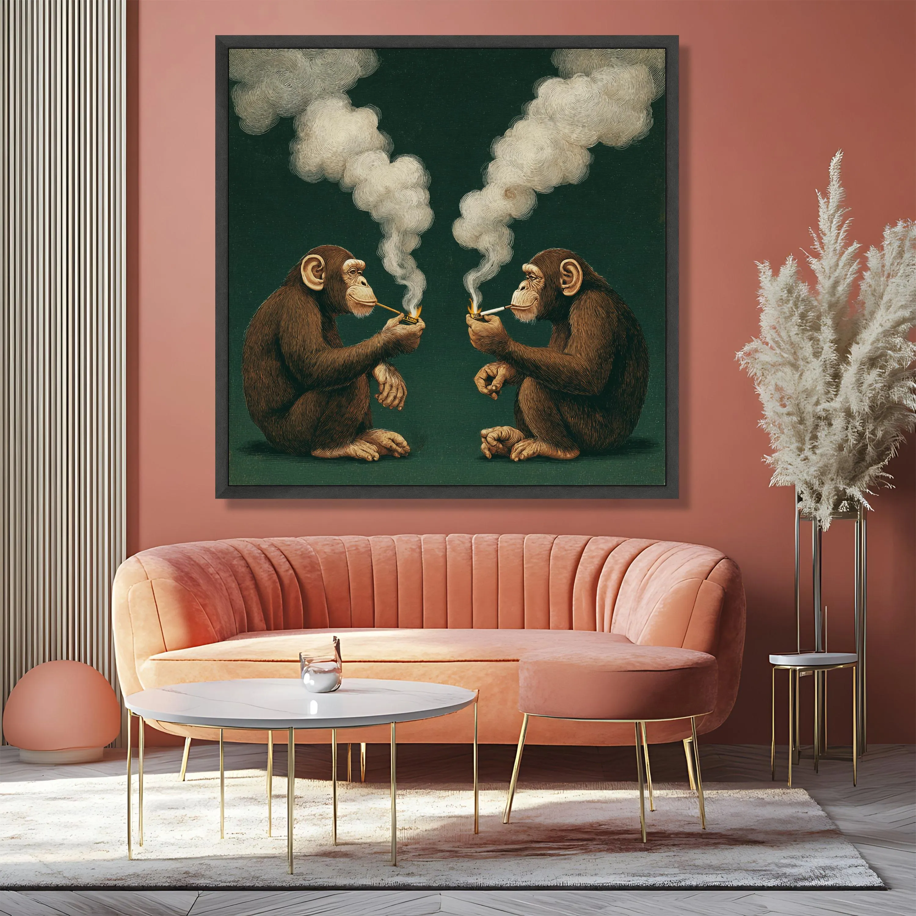 Smoking Chimpanzees Illustration Canvas, Surreal Animal Art, Whimsical Wall Decor, Conversation Scene Canvas, Unique Home Decoration - image 5