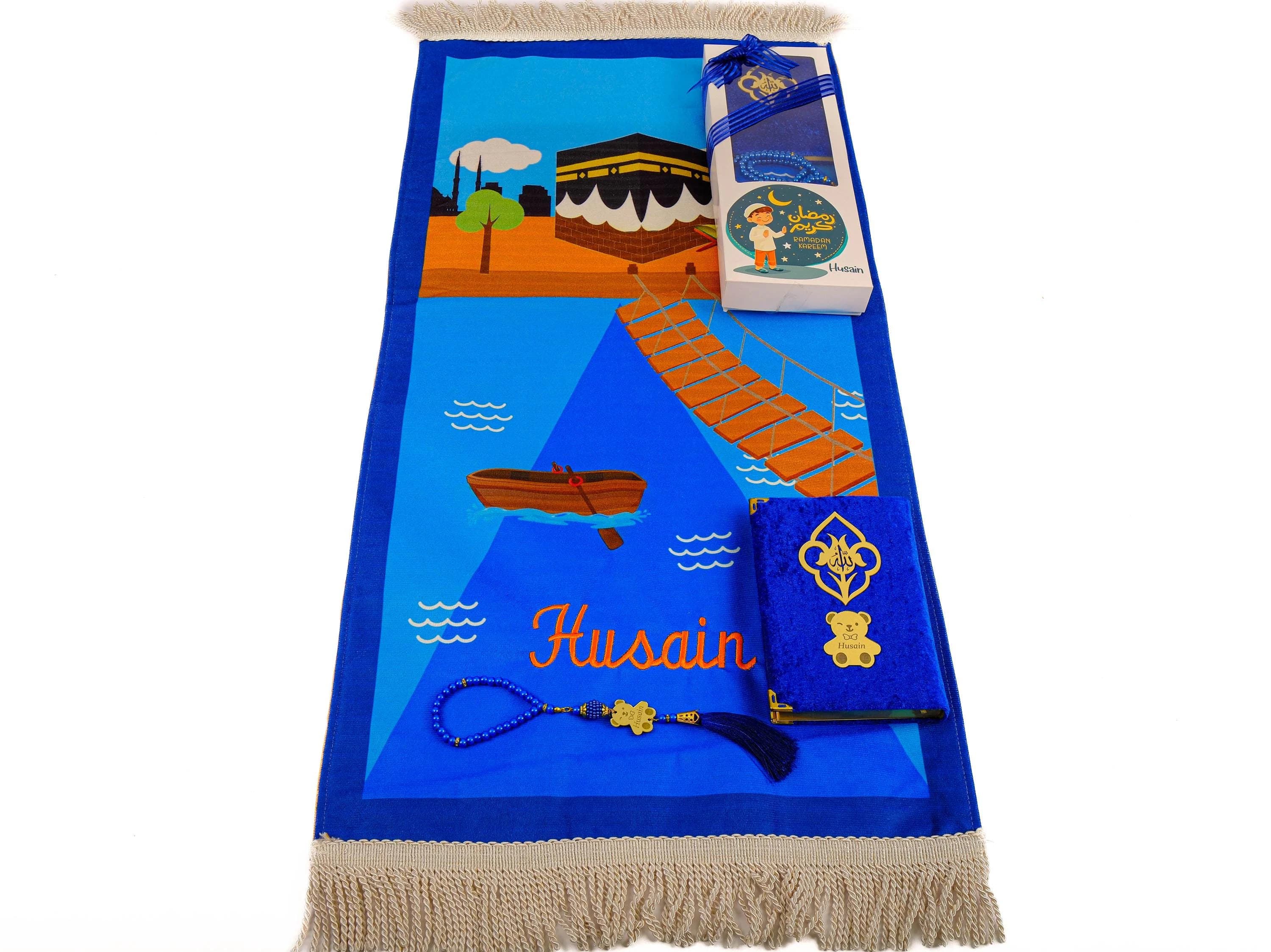 Personalized Kids Prayer Rug Set, Custom Prayer Mat Quran Tasbih Set, Quran Graduation Gift, Ameen Celebration, Eid Ramadan Gift Kids