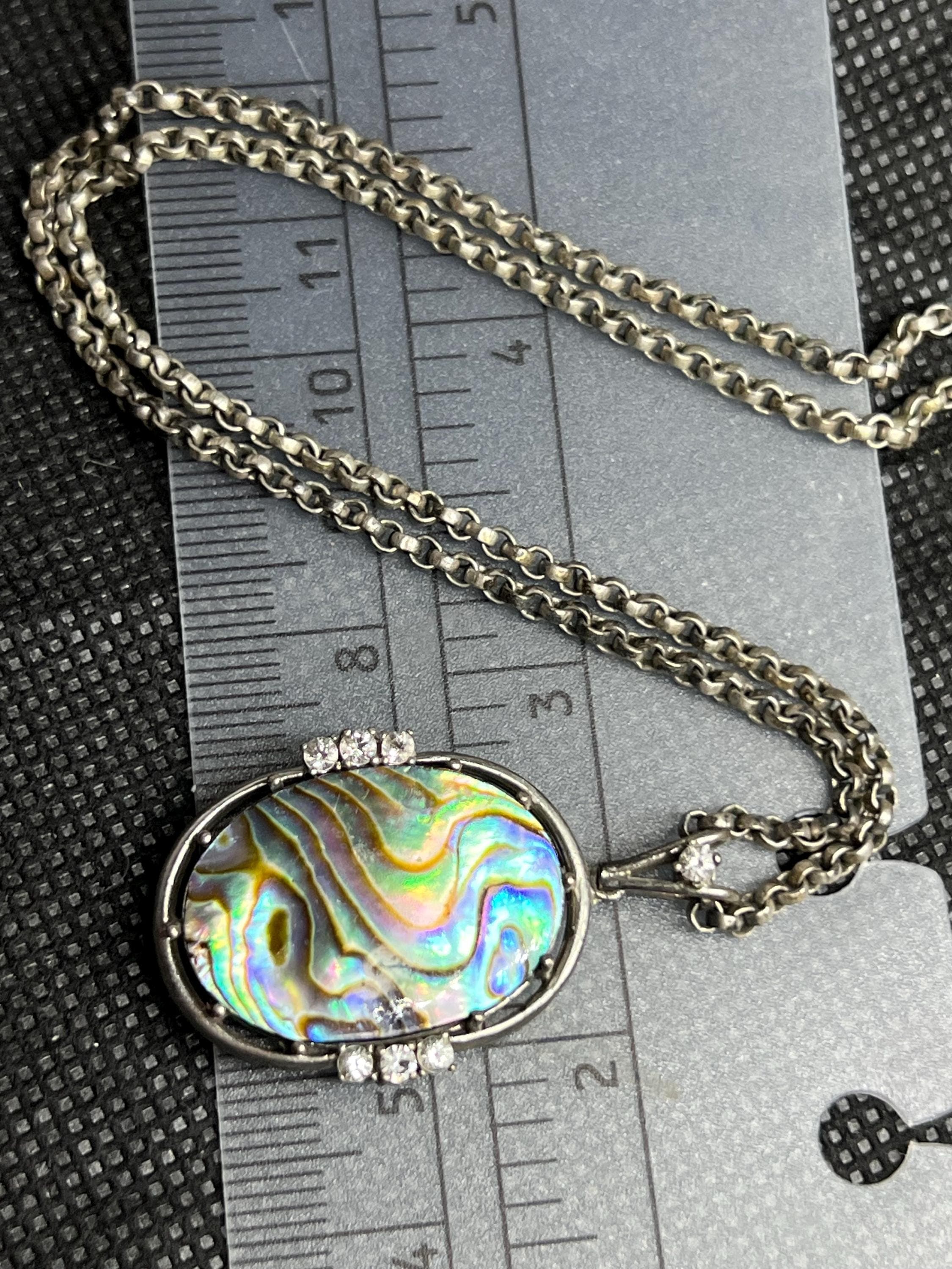 Vintage Abalone Necklace, 835 Silver, Gray-Toned Chain, Natural Shell Pendant, Elegant Classic Design - image 5