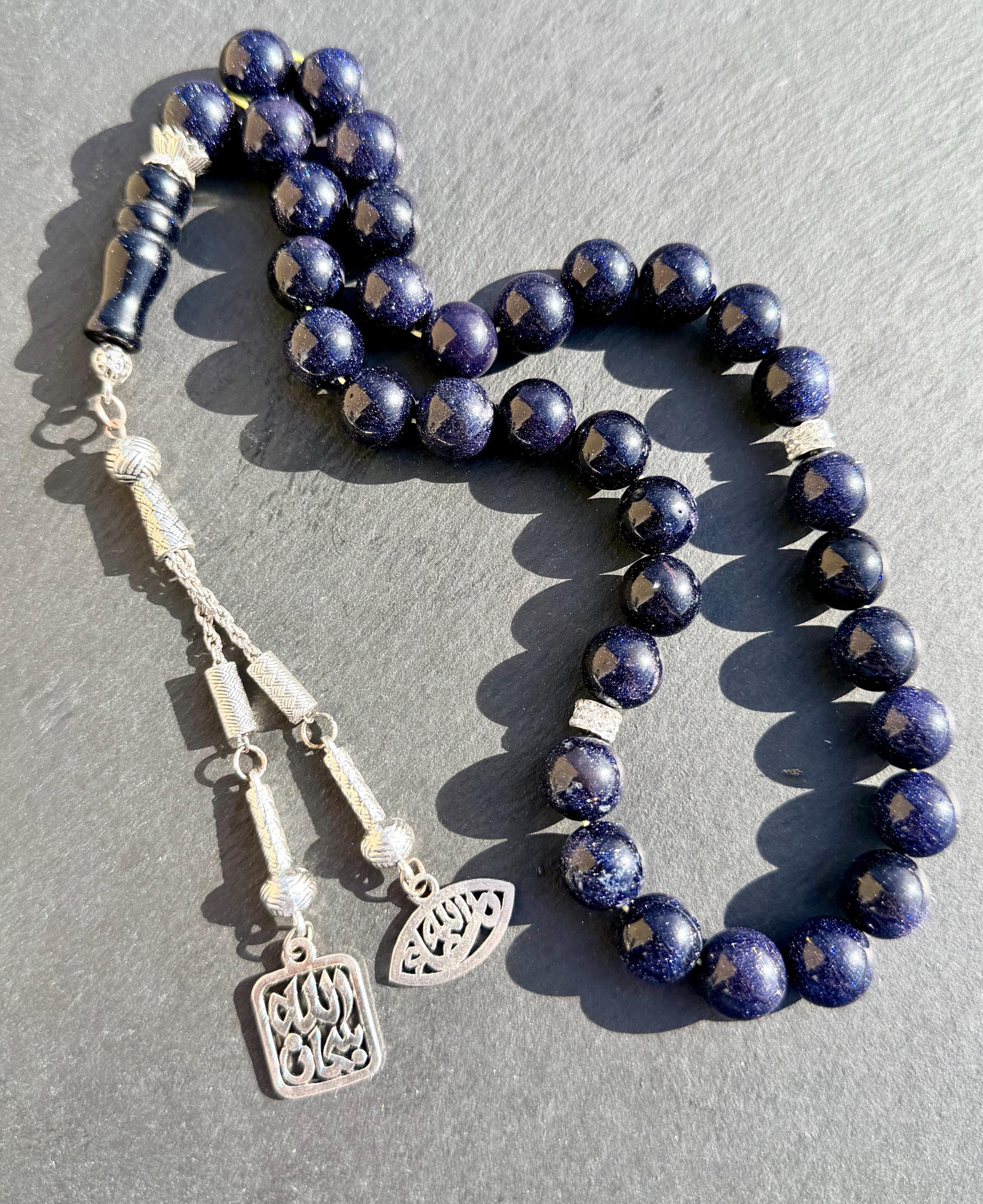 Blue Sandstone Tasbih 33, Islamic Gift, Subhanallah & Mashallah tassel