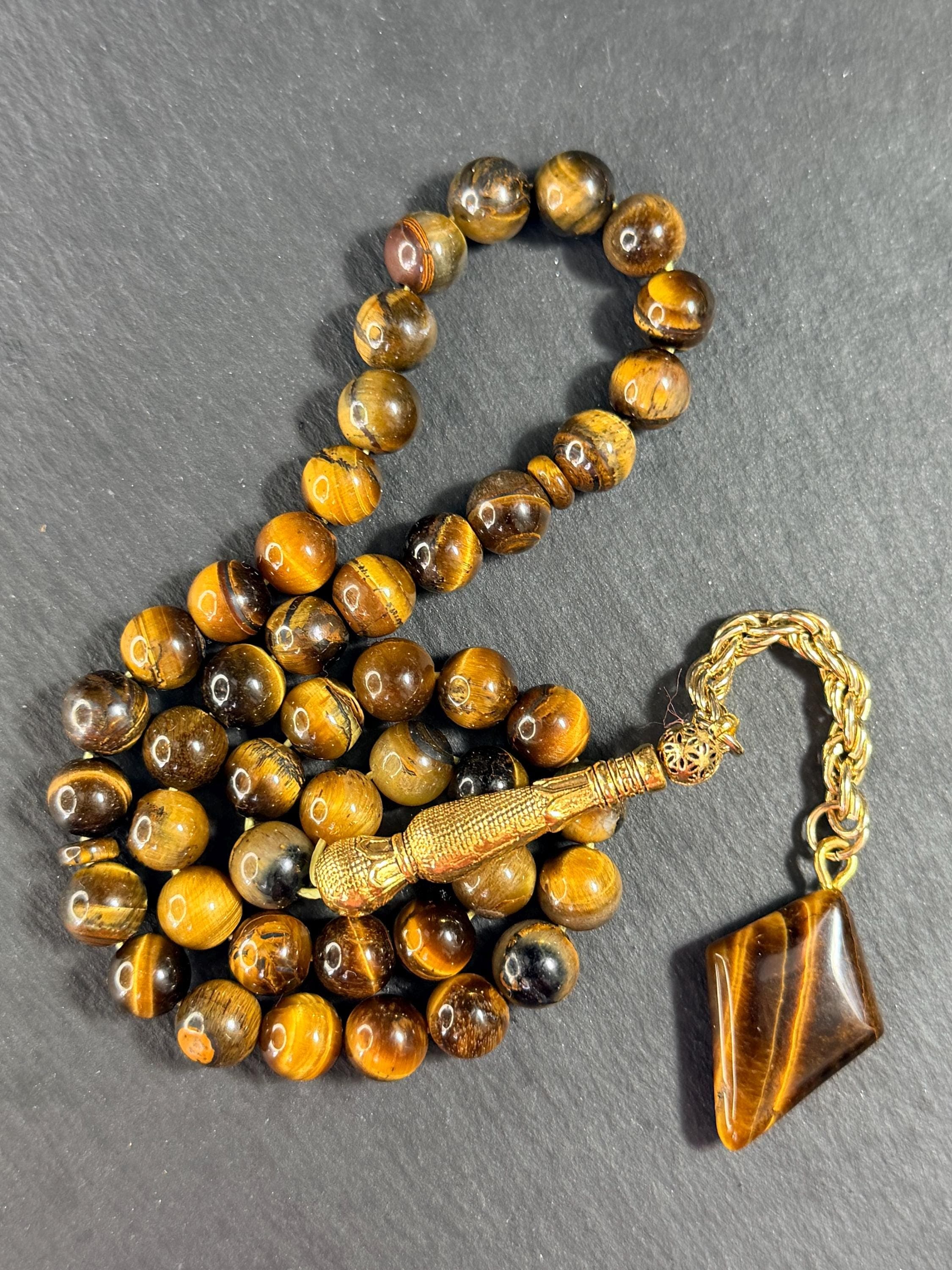 Natural Tiger eye stone Tasbih, 45 prayer beads, 8mm, Islamic gift
