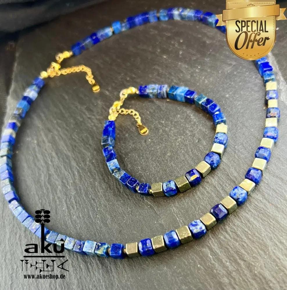 Lapis Lazuli Jewelry Set: 925 Silver Necklace and Bracelet, Third Eye Chakra