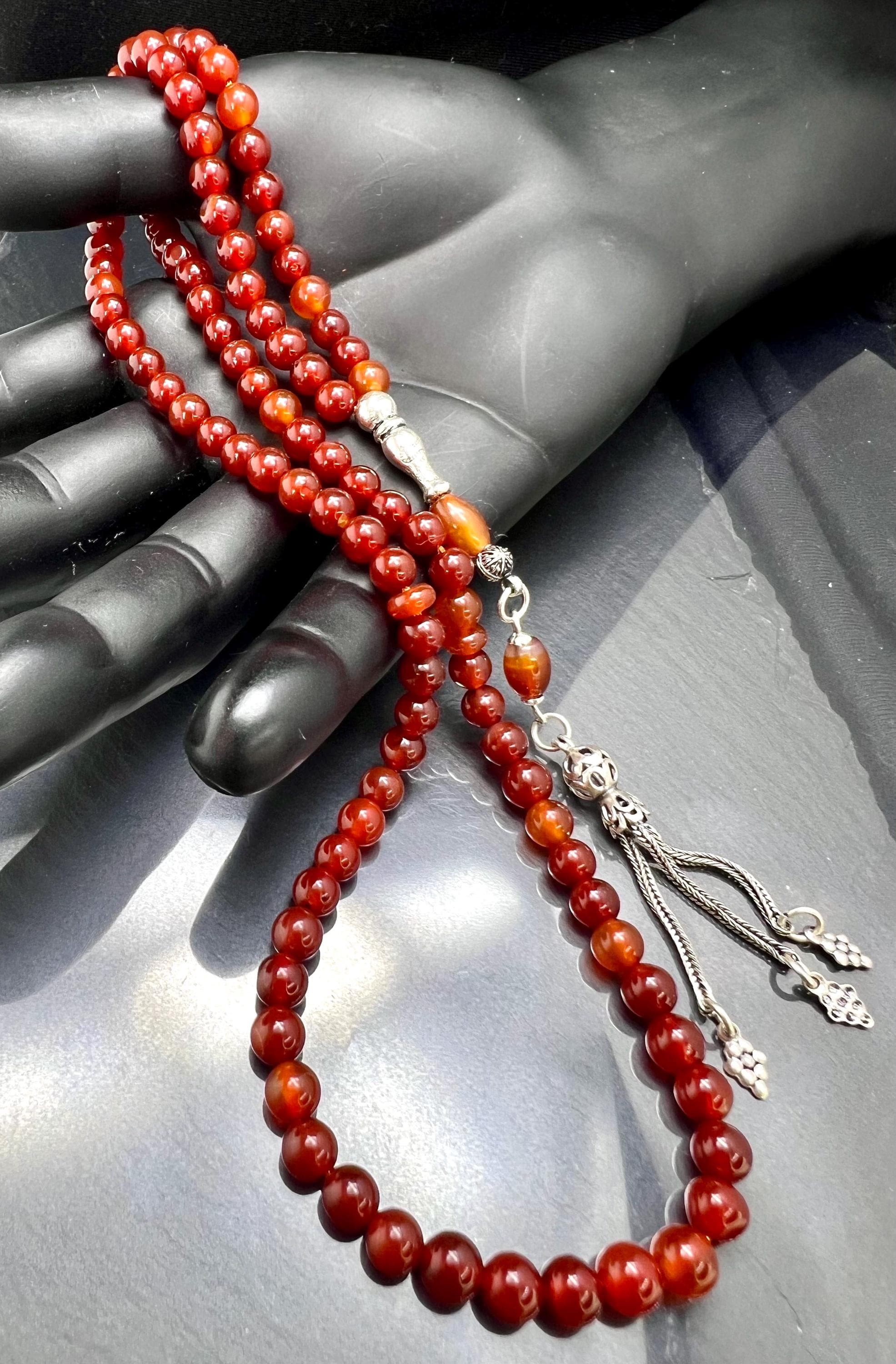 Red Agate tasbih,roter achat tesbih, islamic gift, handmade, 925 silver tassel, AkueShop