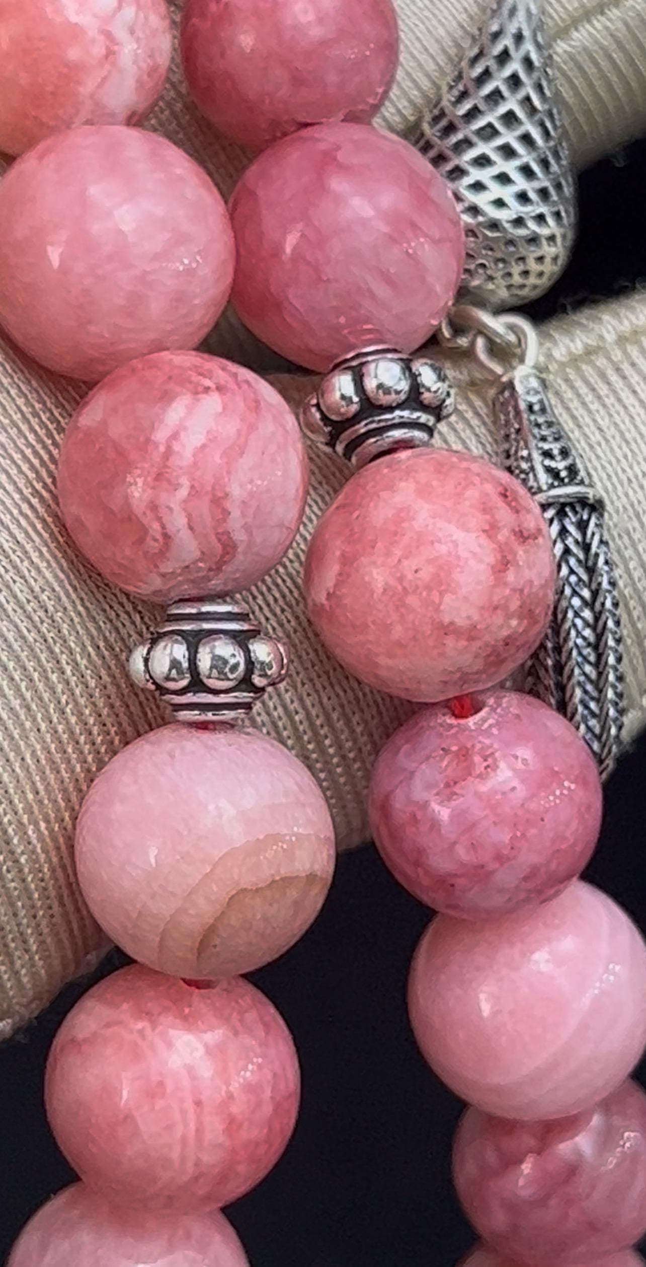 Rhodochrosite Tasbih, Prayer beads, Rosary, Misbaha, Ethnic Jewellery, Ramadan Eid Islamic gifts, 925 sterling silver tassel, handmade jewellery.