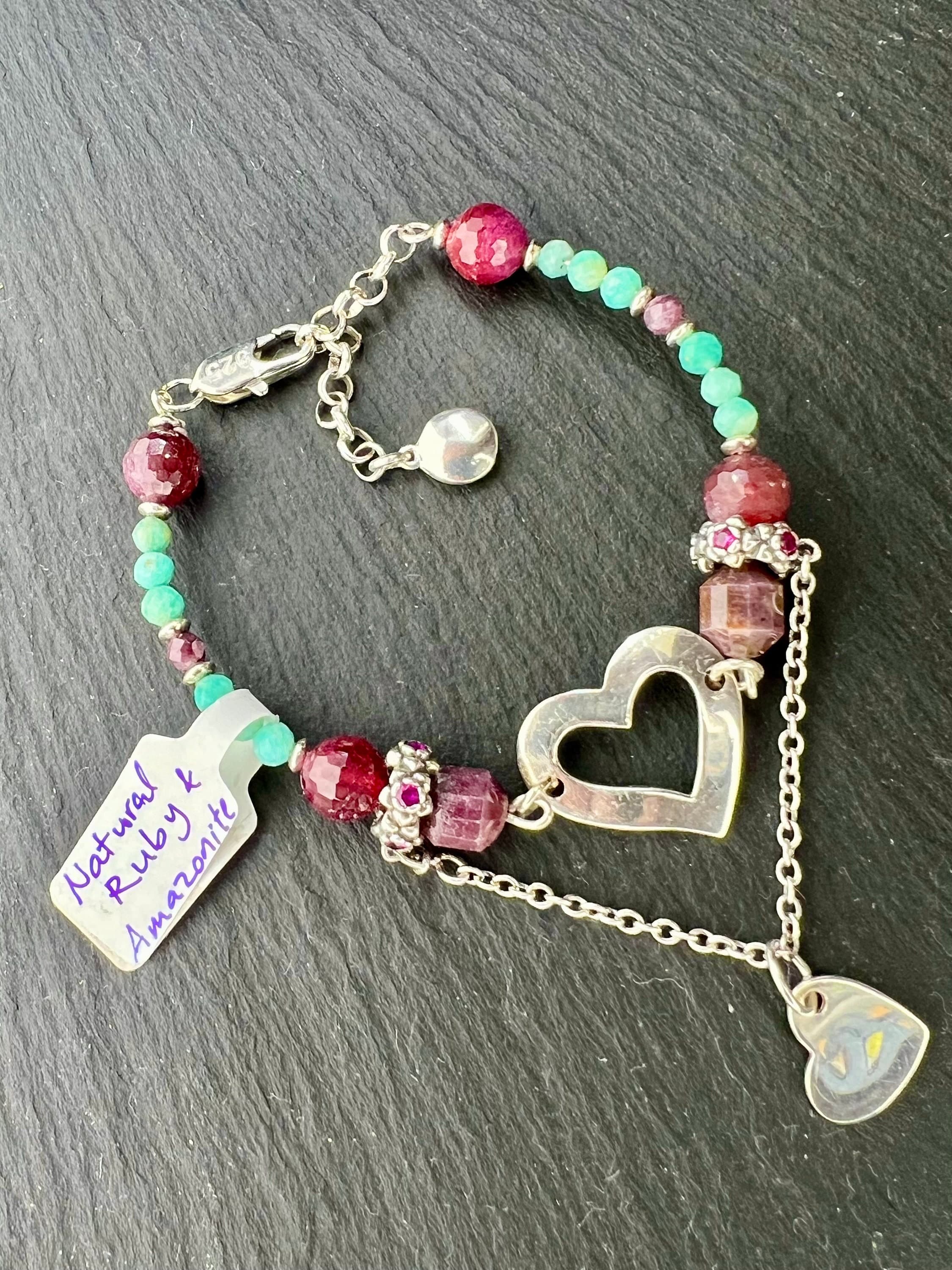 Ruby & Amazonite Bracelet 925S Silver, natural Ruby Gemstone, handmade Jewellery