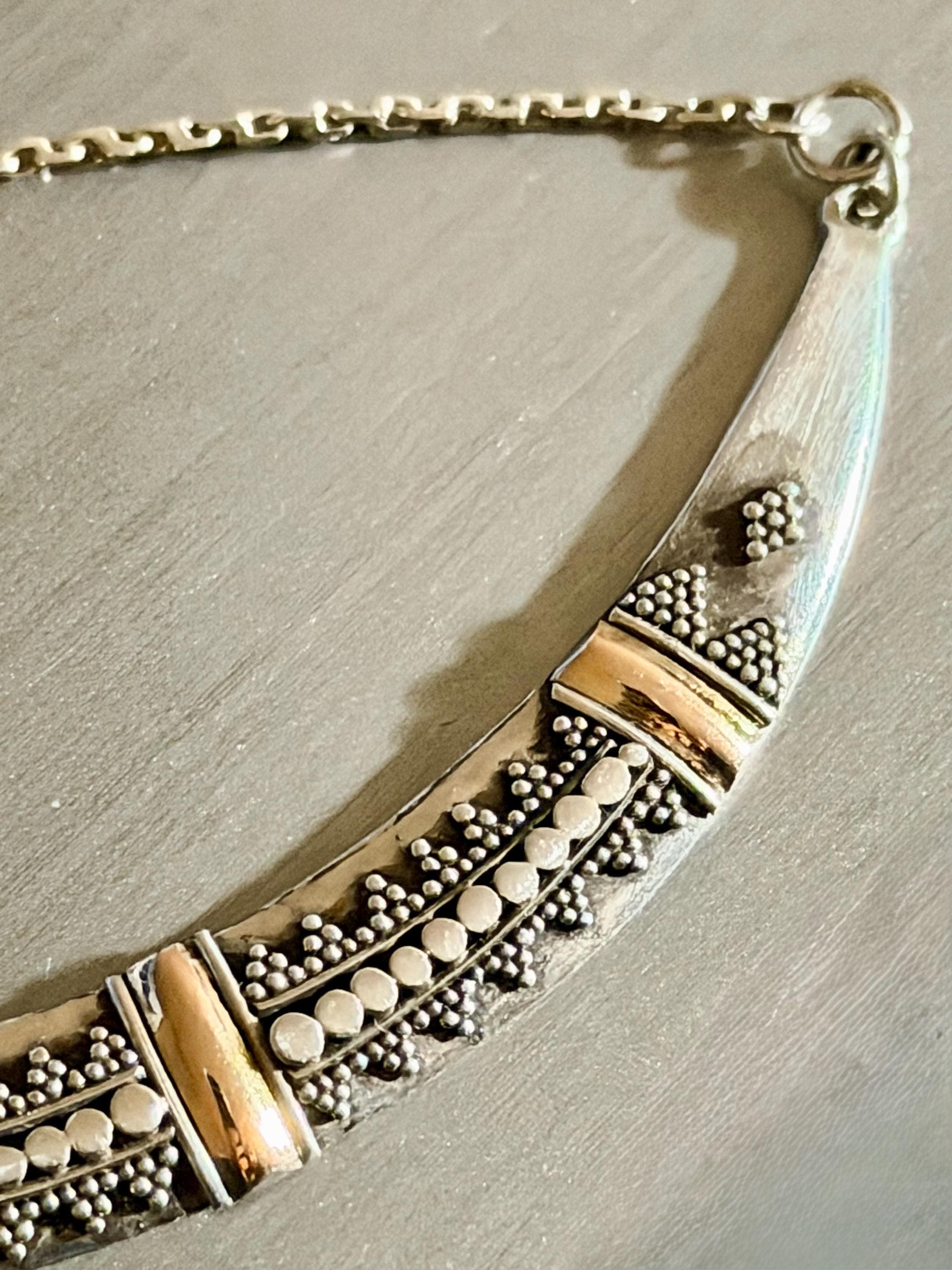 Vintage handmade bicolour chocker, 925 Sterling silver, partially gold plated necklace
